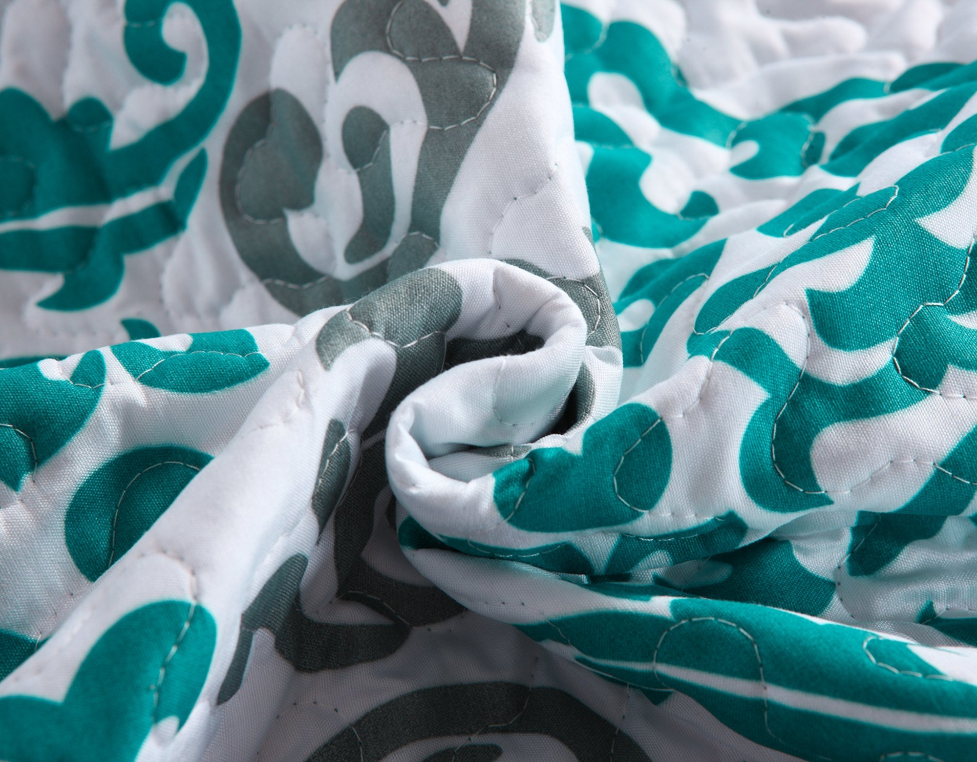 MarCielo 3-Piece Quilted Bedspread Set - Queen Size Lightweight Printed Coverlet & Throw Blanket in Turquoise Katrina Blue | Soft Bedding Ensemble for Master Bedroom, Guest Room & Cozy Home Decor