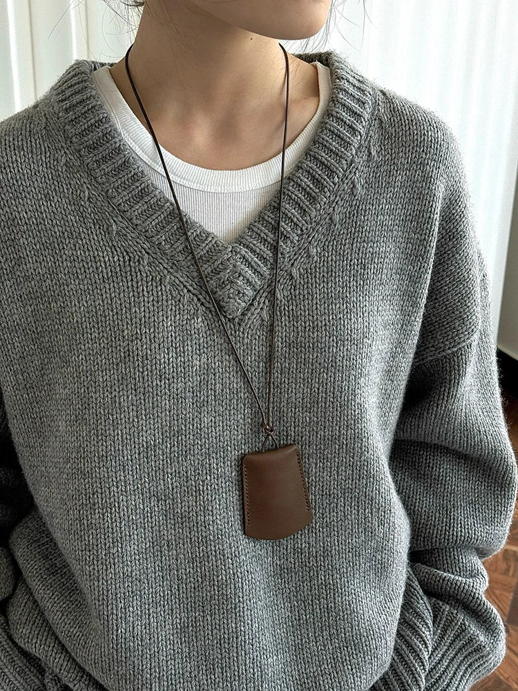 50% Wool Thick Oversized Knit Sweater for Women - V Neck Long Sleeve Pullover - 2025 New Fashion Trend for Spring & Autumn (Style 1DH7319) | Perfect for Casual Outfits, Office Wear & Cozy Fall Layering