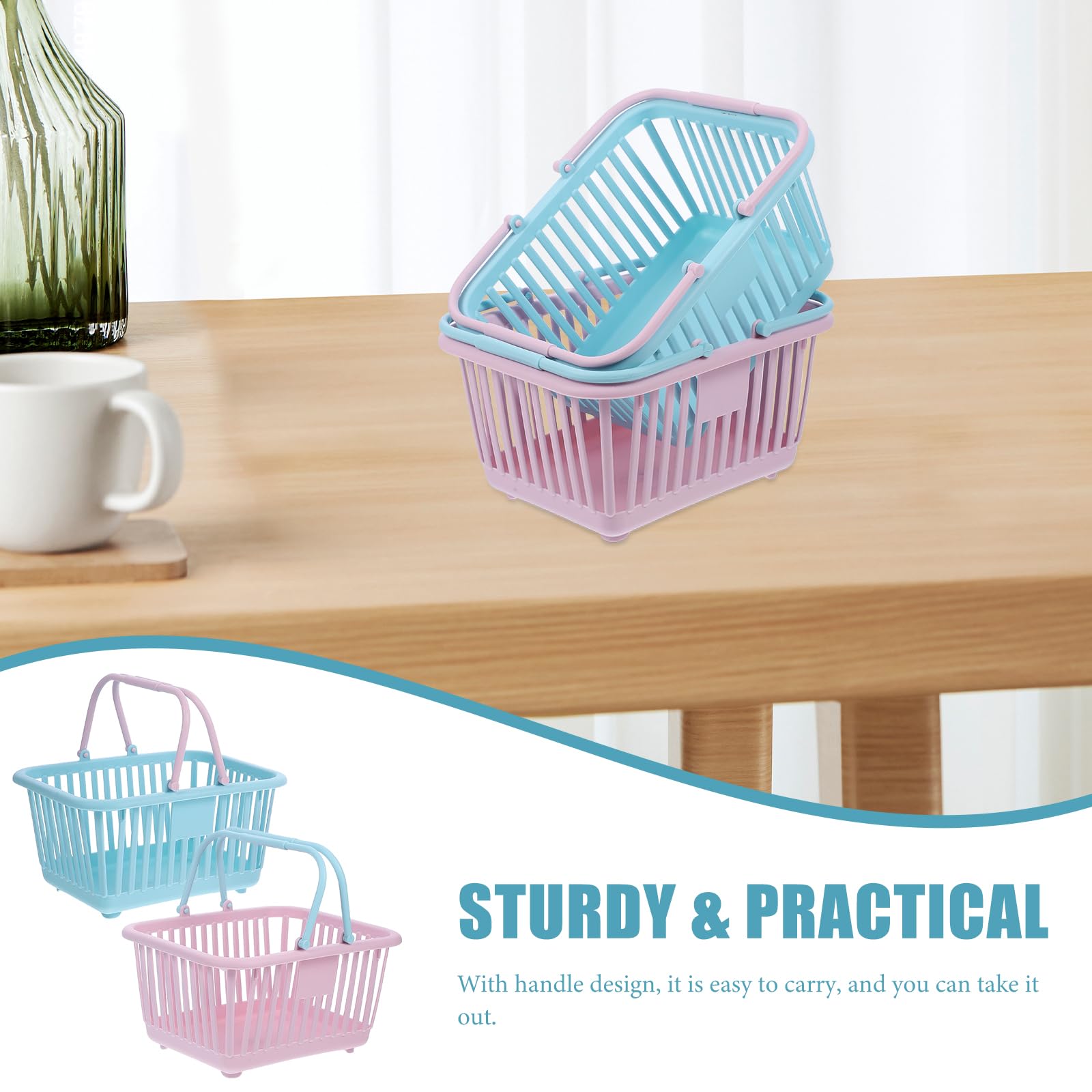 Cabilock 2-Piece Mini Toy Grocery Baskets Set - Dollhouse Accessories, Pretend Play Shopping Cart, Kids Storage Organizer - Perfect for Role Play, Toy Kitchen, and Playroom Organization