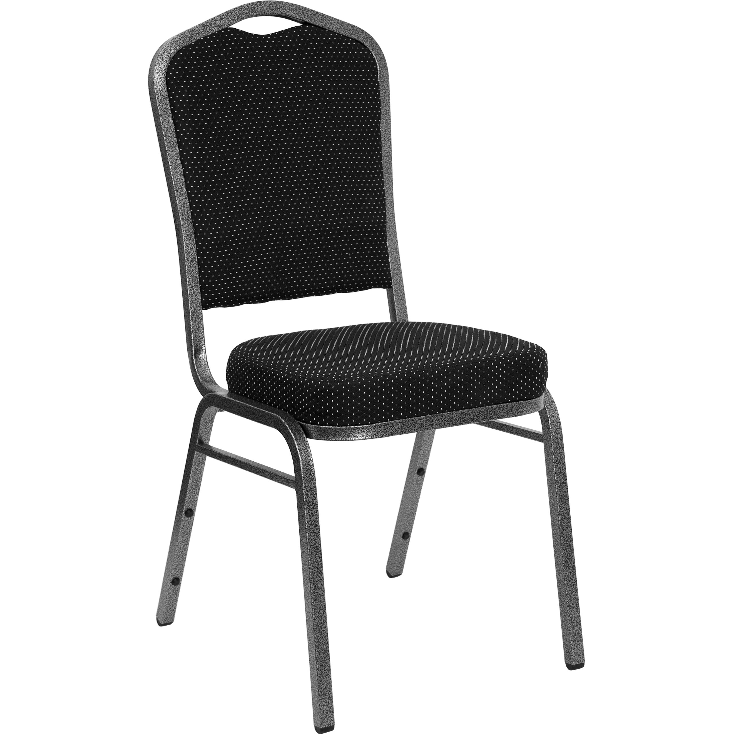 EMMA + OLIVER Crown Back Banquet Chair - Black Dot Fabric with Silver Vein Frame - Elegant Dining Chairs for Wedding, Restaurant, and Home Decor