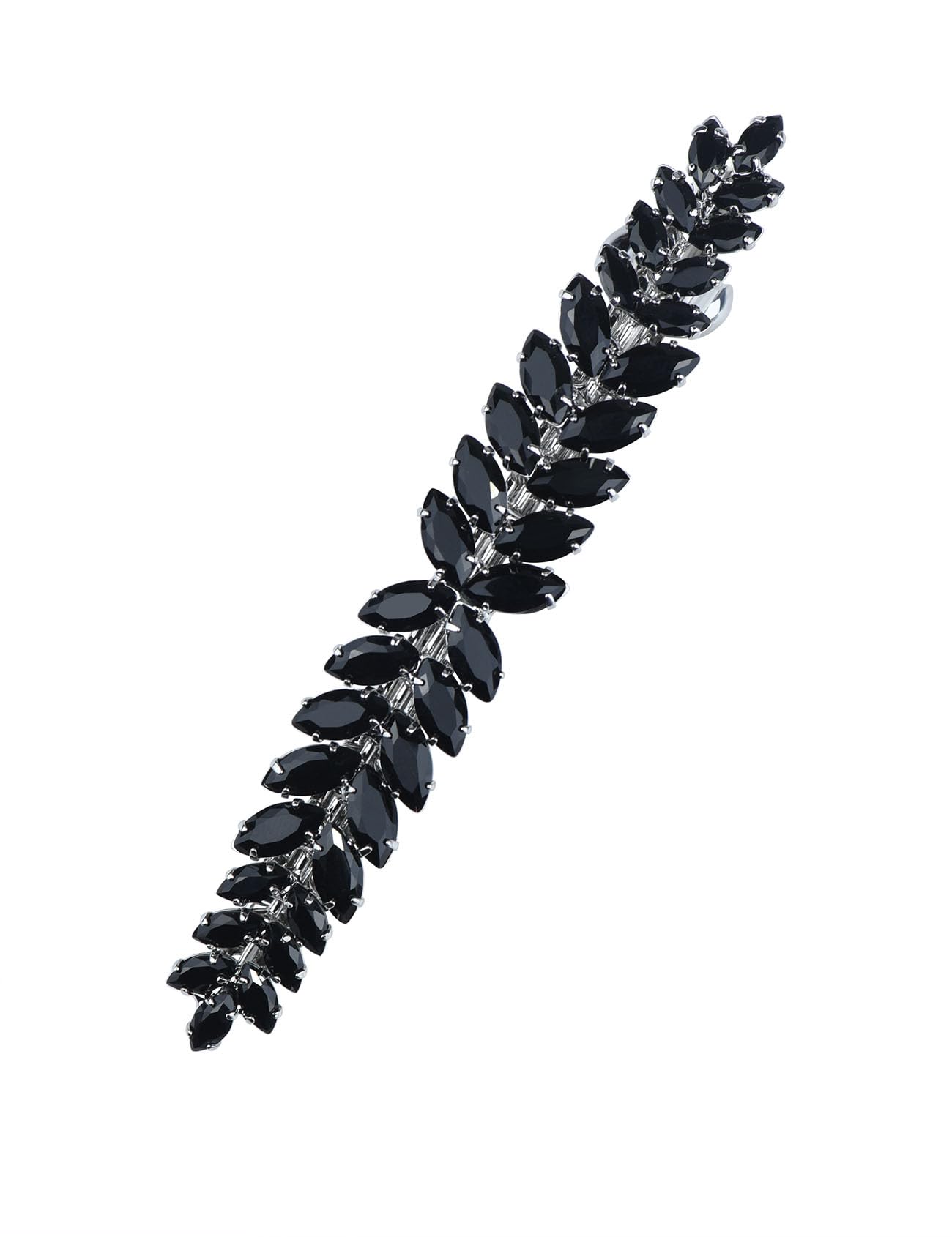 Sparkly Crystal Flower Leaf Hair Barrette Clips for Women - Elegant Bridal Wedding Prom Party Hair Accessories (Black) | Perfect for Special Occasions & Everyday Wear