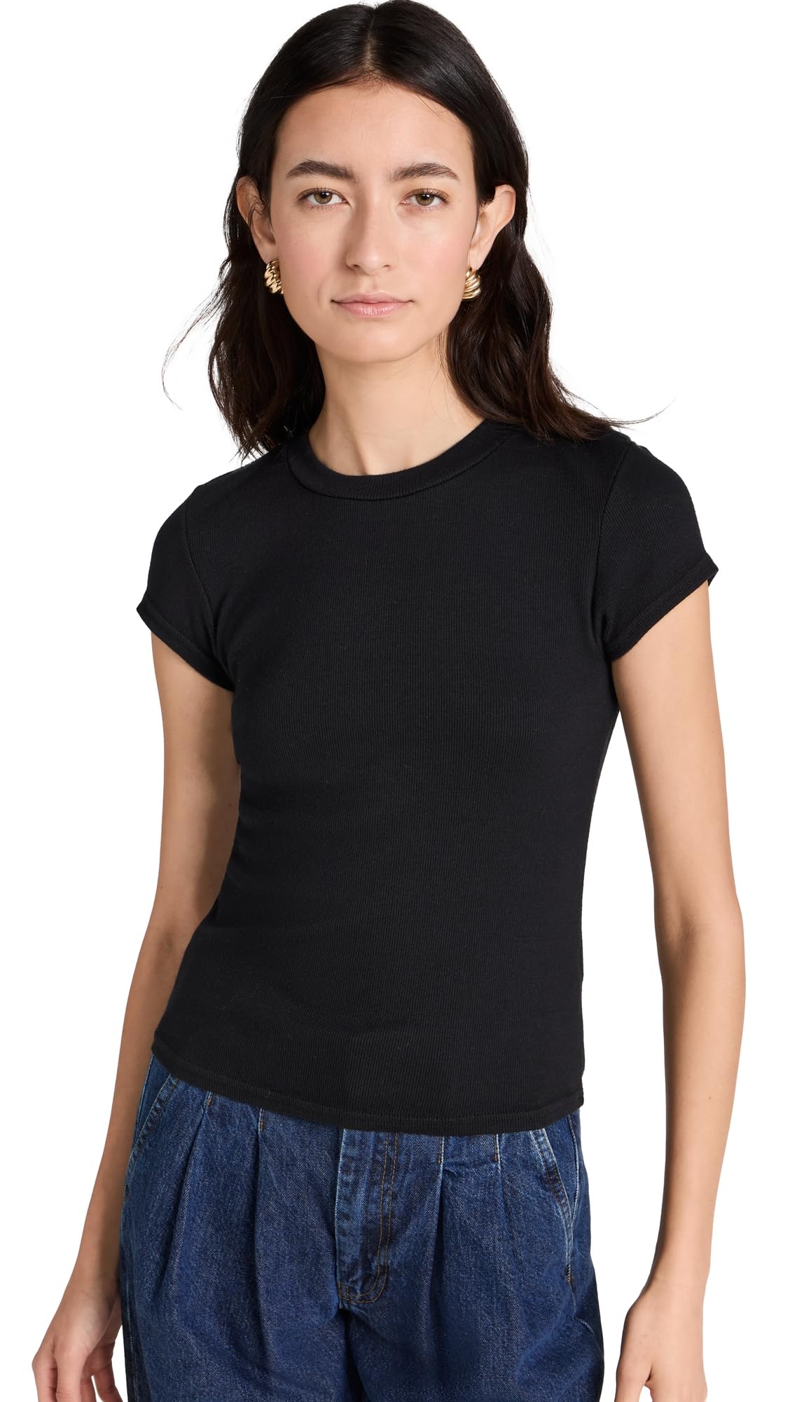 Perfect White Tee for Women - Jude Ribbed Baby Tee | Soft & Stretchy Casual Top for Everyday Wear, Layering & Outfits