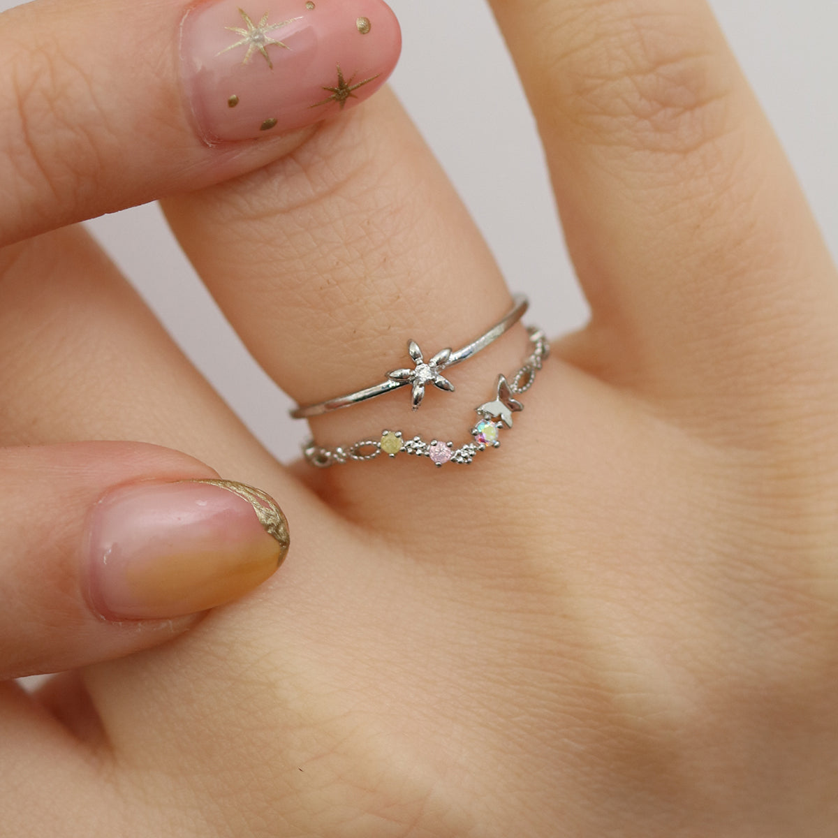 Pastel Flower Ring Set - Elegant Double Floral Stackable Rings for Women, Perfect for Weddings, Parties & Everyday Fashion Accessories
