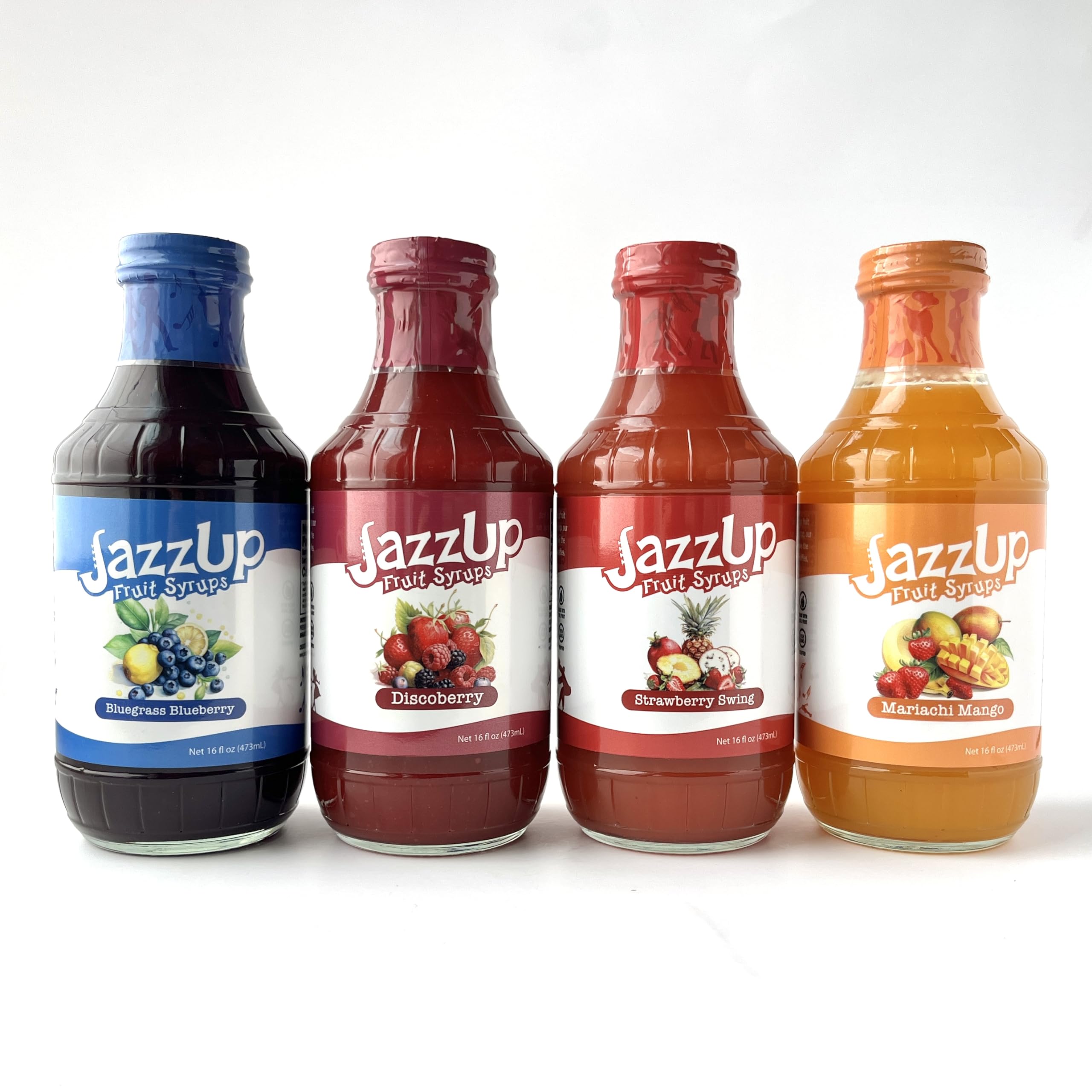 JazzUp® Mariachi Mango Real Fruit Syrup - 16 fl oz | Non-Alcoholic Drink Mixer, Pancake & Dessert Topping | Made with Real Mango, Strawberry & Banana | Perfect for Cocktails, Smoothies, Ice Cream & Breakfast