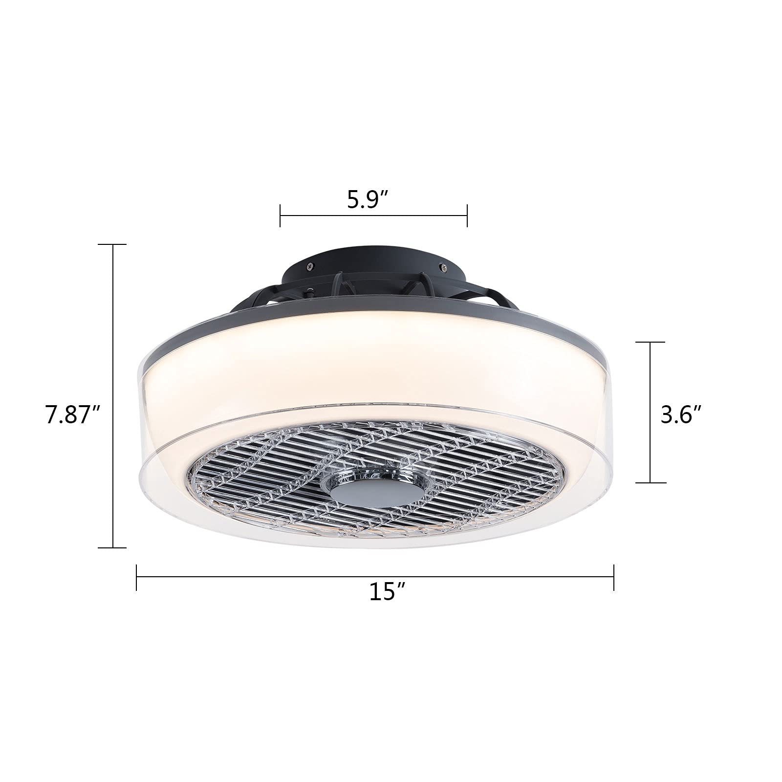 Dimmable 15 Inch Semi Flush Mount Ceiling Fan with Light & Remote Control - 3-Speed Low Profile Fandelier with Hidden Blades for Bedroom, Living Room & Nursery (White) - Perfect for Modern Home Cooling & Stylish Lighting