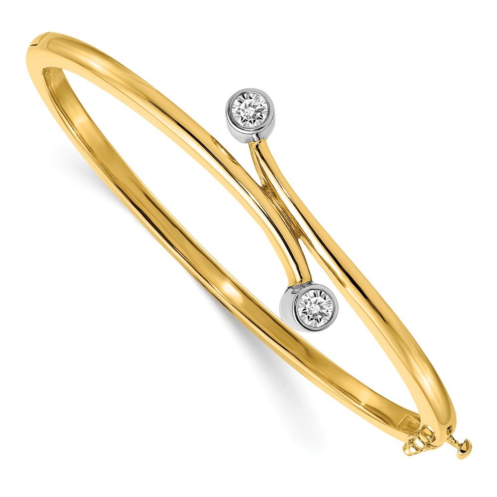 14K Two Tone Gold AA Diamond Bangle Bracelet for Women - Elegant Stackable Jewelry Gift for Birthday, Anniversary & Special Occasions