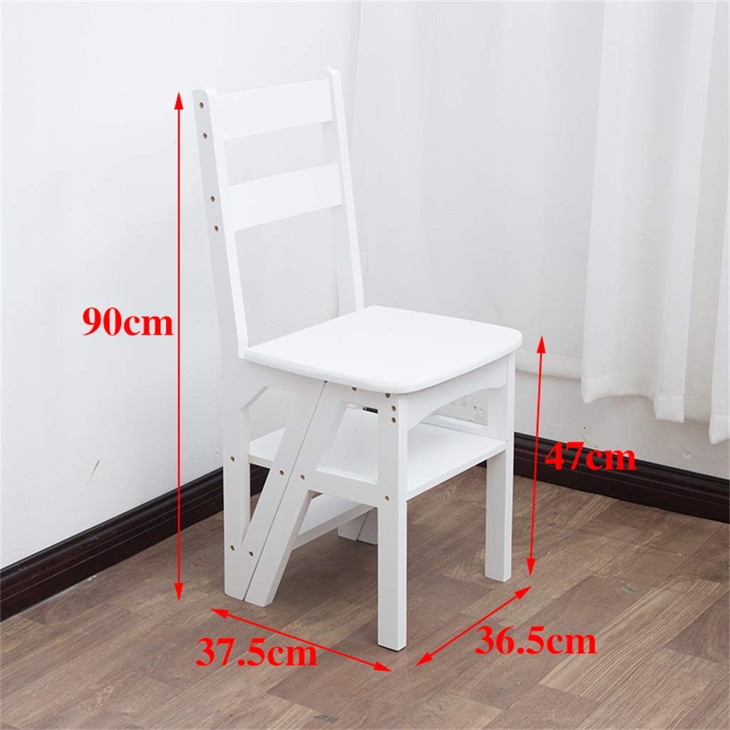 4-Step Wooden Ladder Stool - Foldable Convertible Step Stool for Kitchen, Library, and Home Use - Supports 440lbs - White - Perfect for Reaching High Shelves, Organizing, and Cooking Tasks