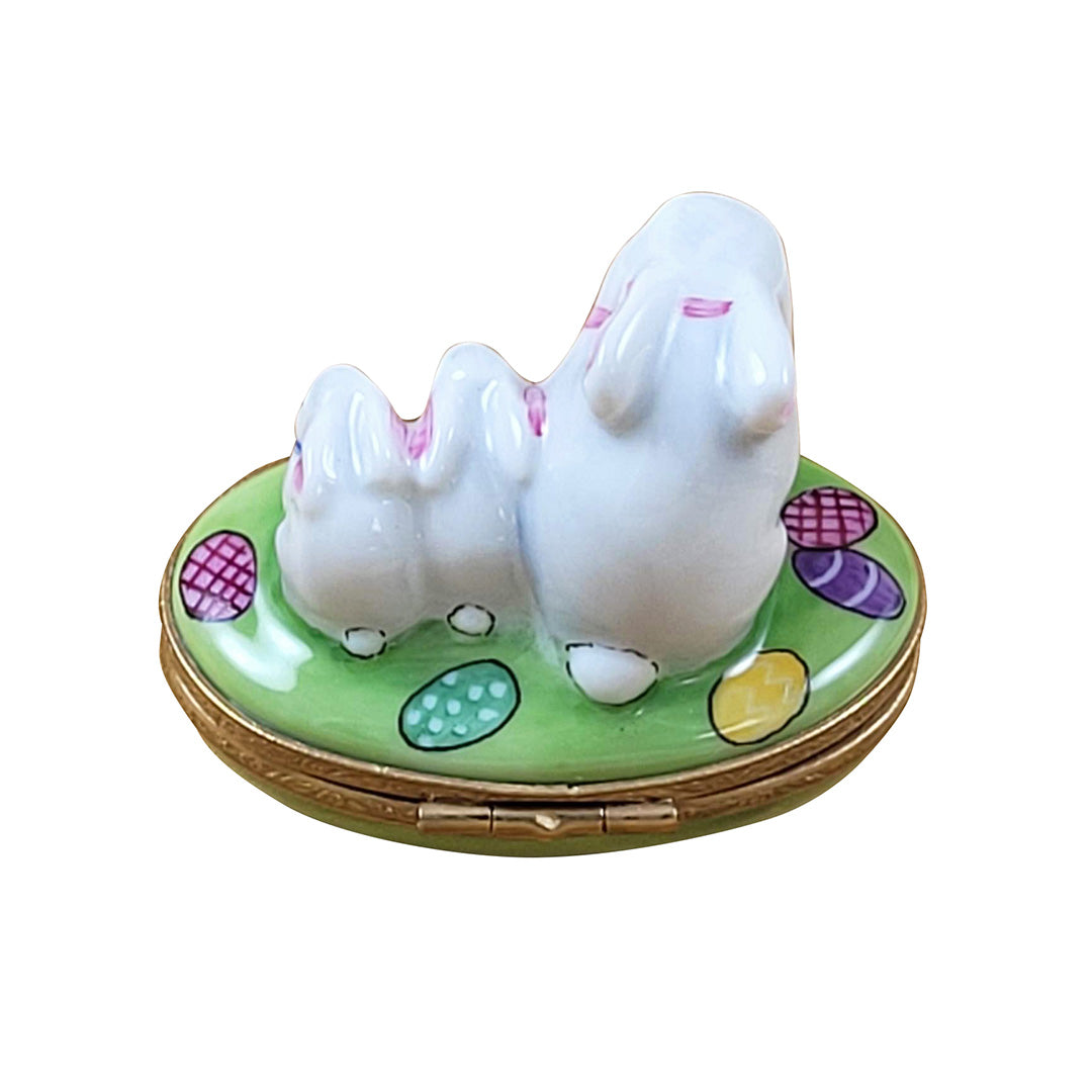 Easter Rabbit Family Limoges Porcelain Figurine - Hand-Painted Collectible for Home Decor, Easter Gifts & Holiday Table Centerpiece