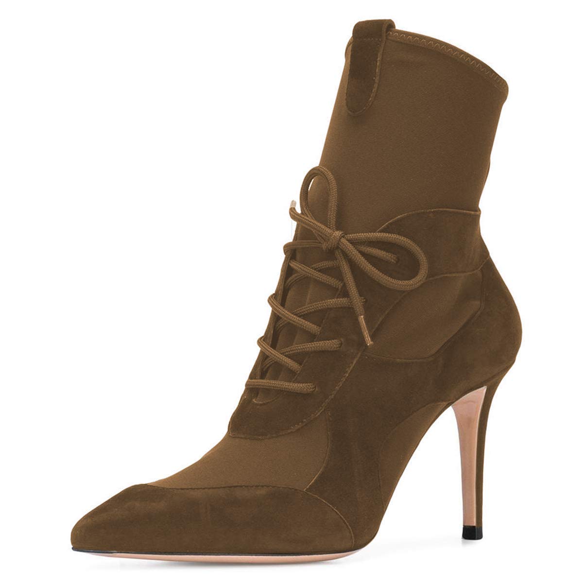 YDN Women's Lace Up Ankle Boots - Pointed Toe Stiletto High Heel Suede Winter Booties for Party, Office & Evening Dress | Fashionable & Comfortable Dress Shoes