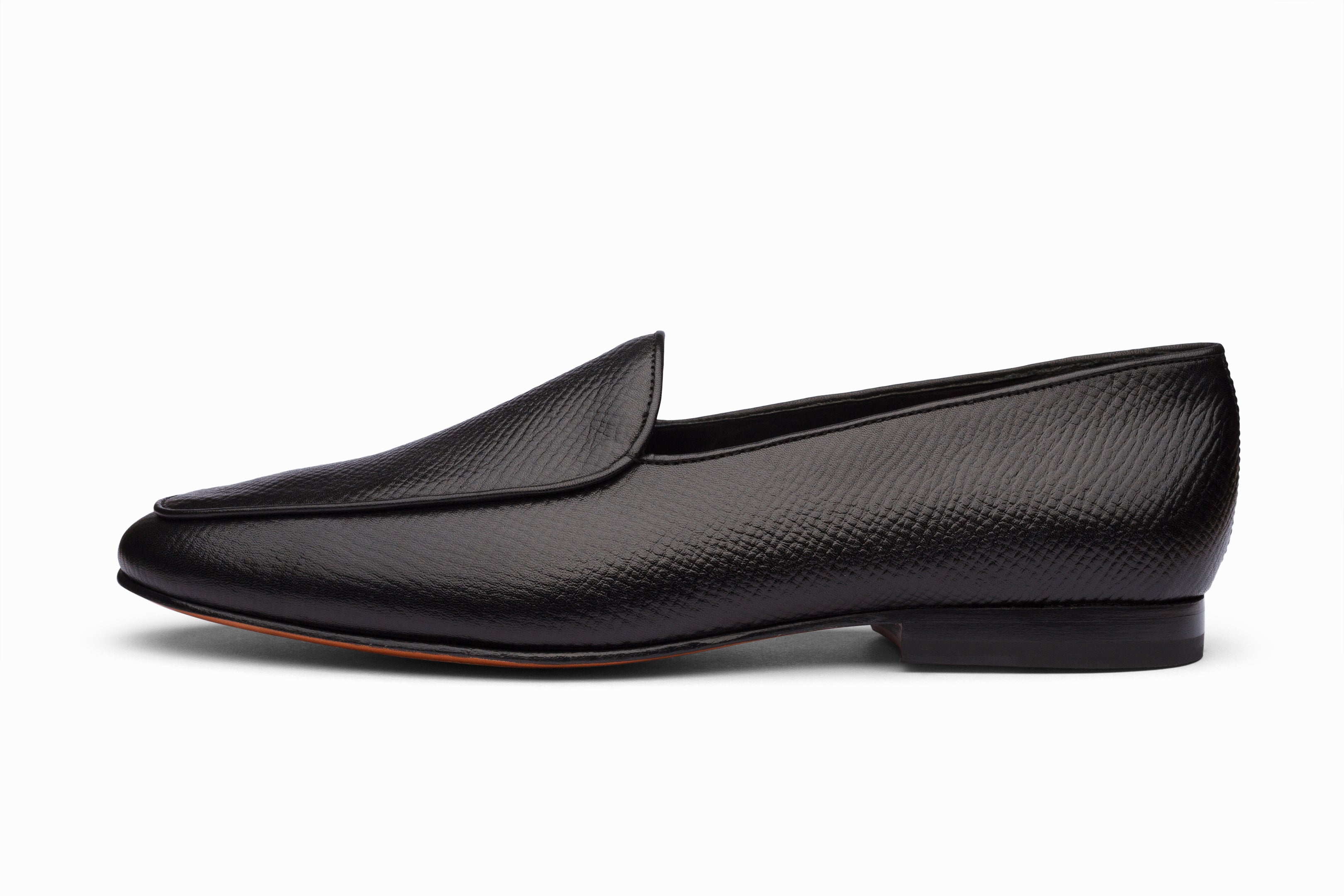 Premium Belgian Loafers for Men - Black Hatch Grain Leather Slip-On Dress Shoes | Comfortable & Stylish for Business, Office & Formal Occasions