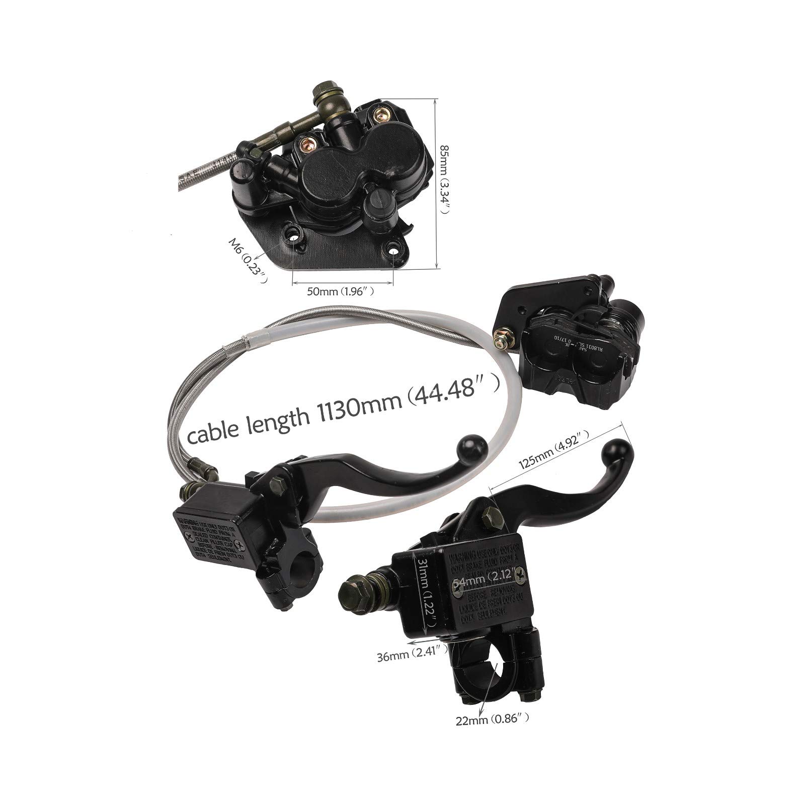 Black Front Hydraulic Brake Caliper Master Cylinder for Dirt Pit Bike (1130mm) - High Performance Off-Road Motorcycle Braking System for Trail Riding & Motocross Racing