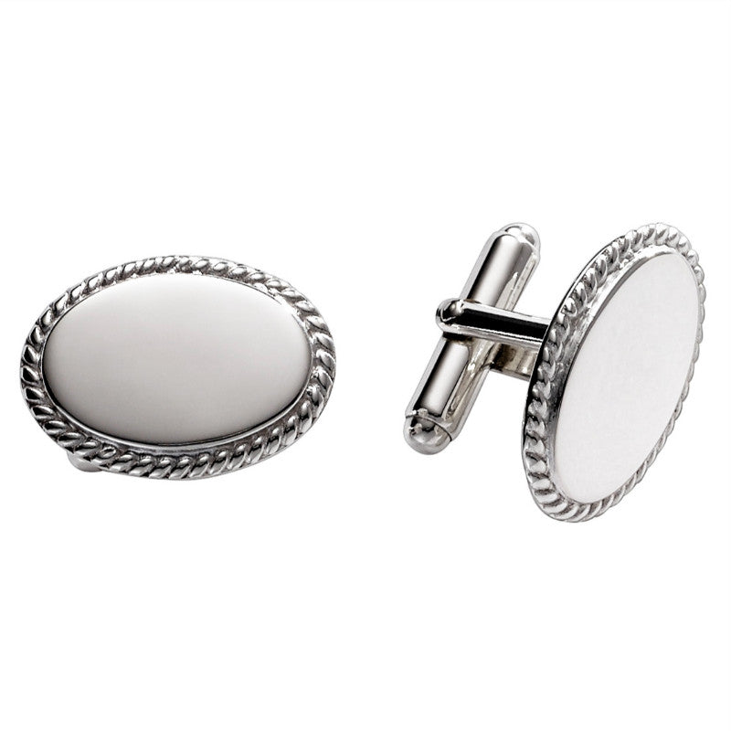 Sterling Silver Rope Edge Oval Cufflinks for Men - Elegant Dress Shirt Accessories for Weddings, Business & Formal Events