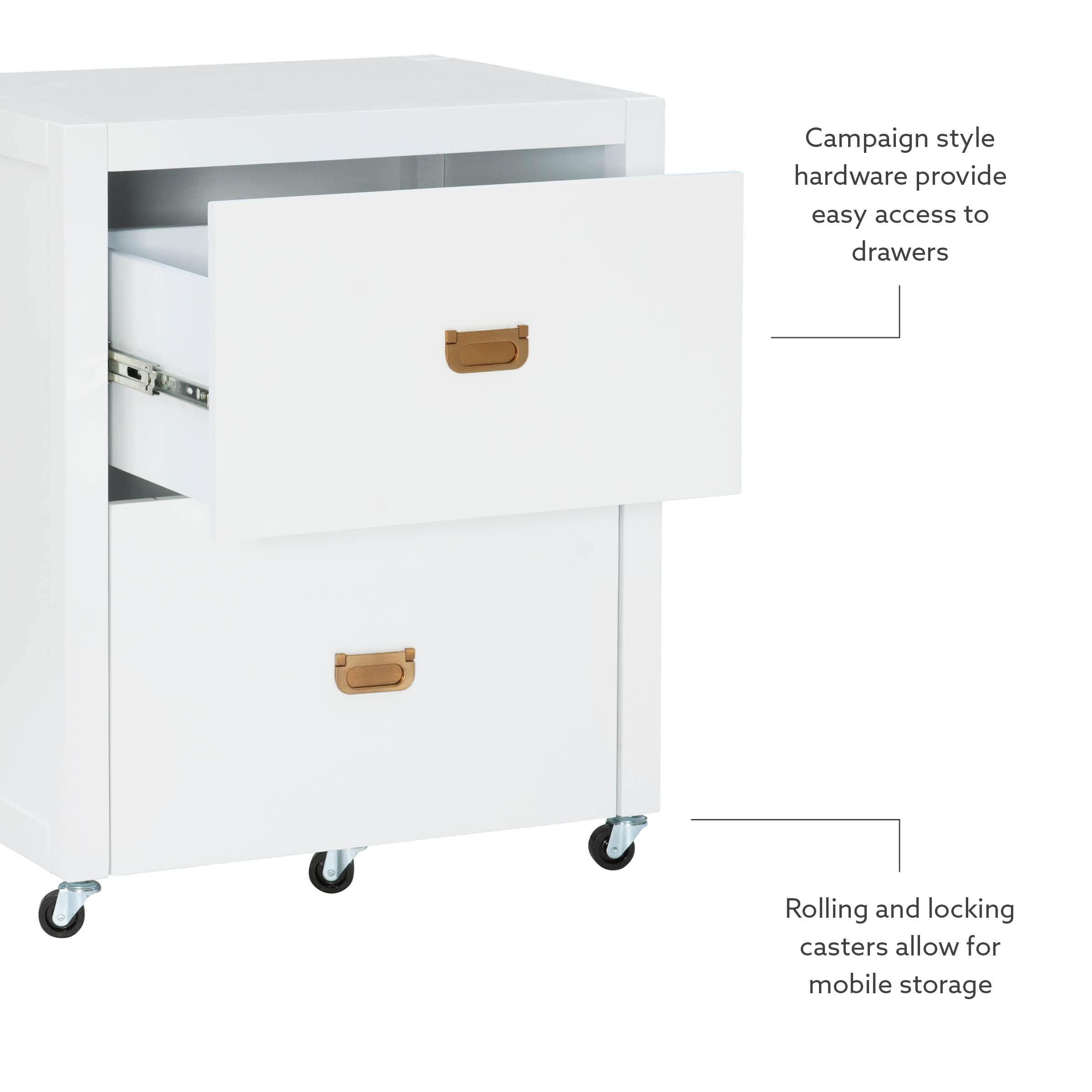 Linon White Rolling Sadie File Cabinet - 2-Drawer Mobile Storage Organizer for Office, Home & School - Easy-Glide Wheels & Locking System
