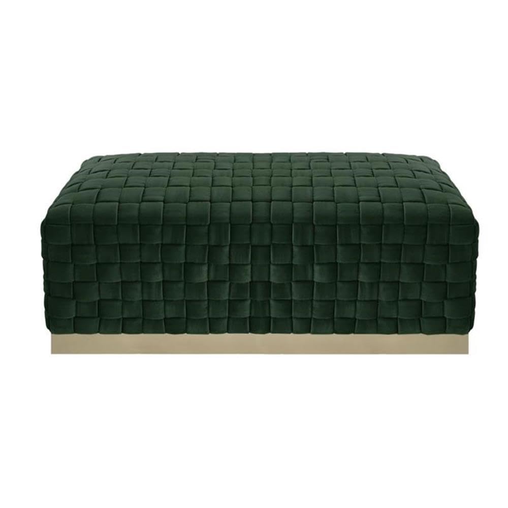 Michirin Woven Velvet Bench in Hunter Green/Gold - Luxurious Velvet Upholstered Entryway Bench with Gold Legs for Living Room, Bedroom or Hallway Decor