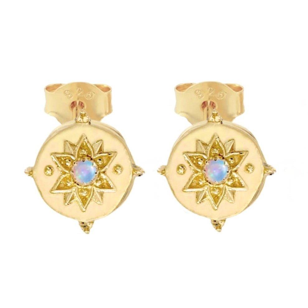 Vera May Gold Opal Stud Earrings - Elegant 14K Gold Plated Opal Earrings for Women, Perfect for Weddings, Parties & Everyday Wear