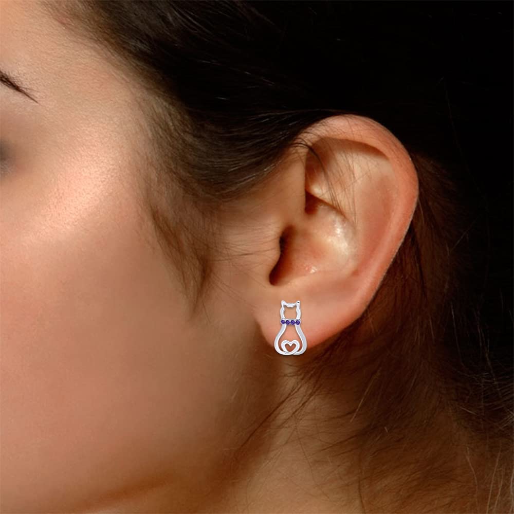 14K Gold Over Sterling Silver Cat Stud Earrings for Women - Elegant Pet Lover Jewelry for Casual Wear & Gifts