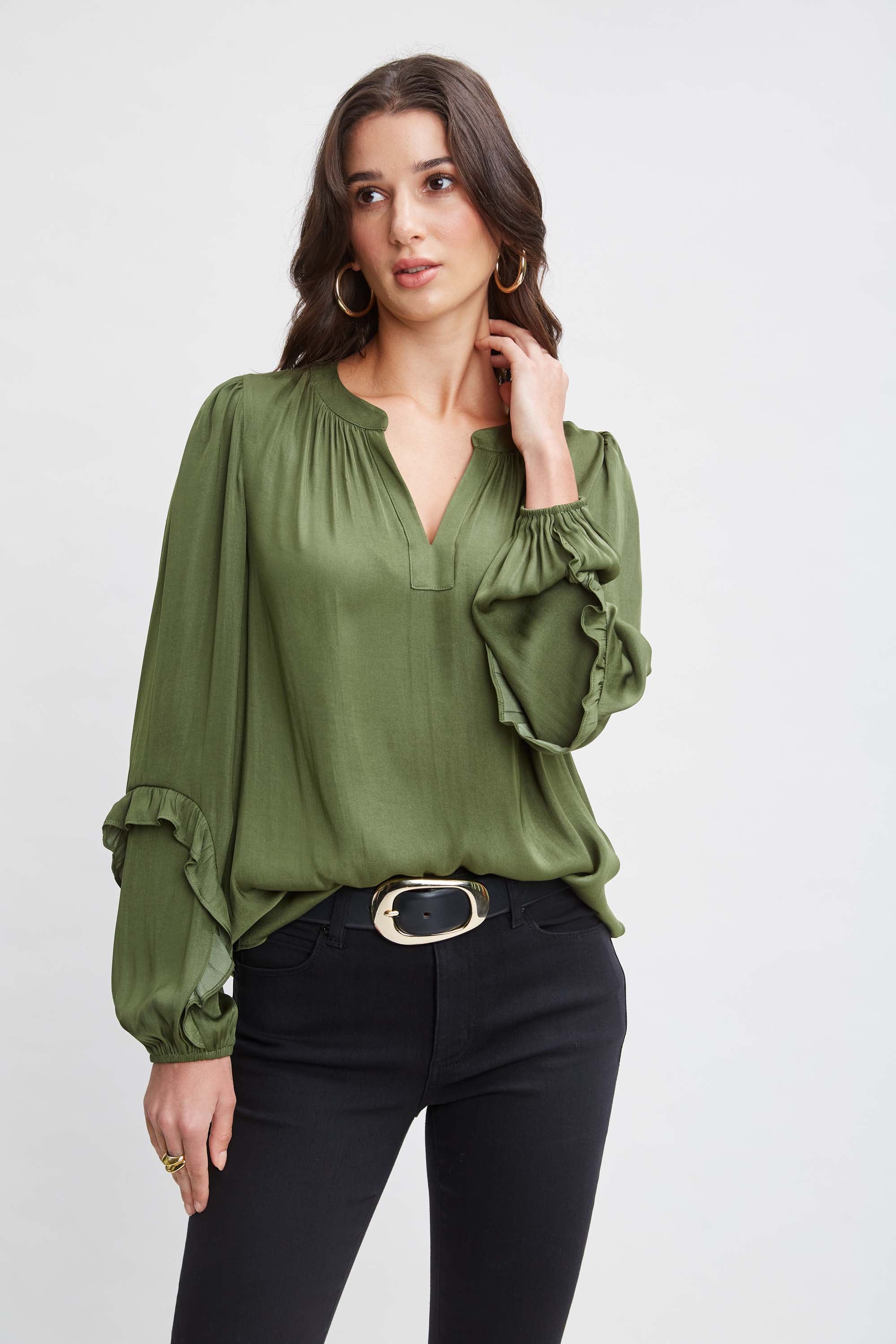 Tahari Split Neck Blouse for Women - Elegant V-Neck Top for Office & Casual Wear | Perfect for Work, Dates & Everyday Outfits