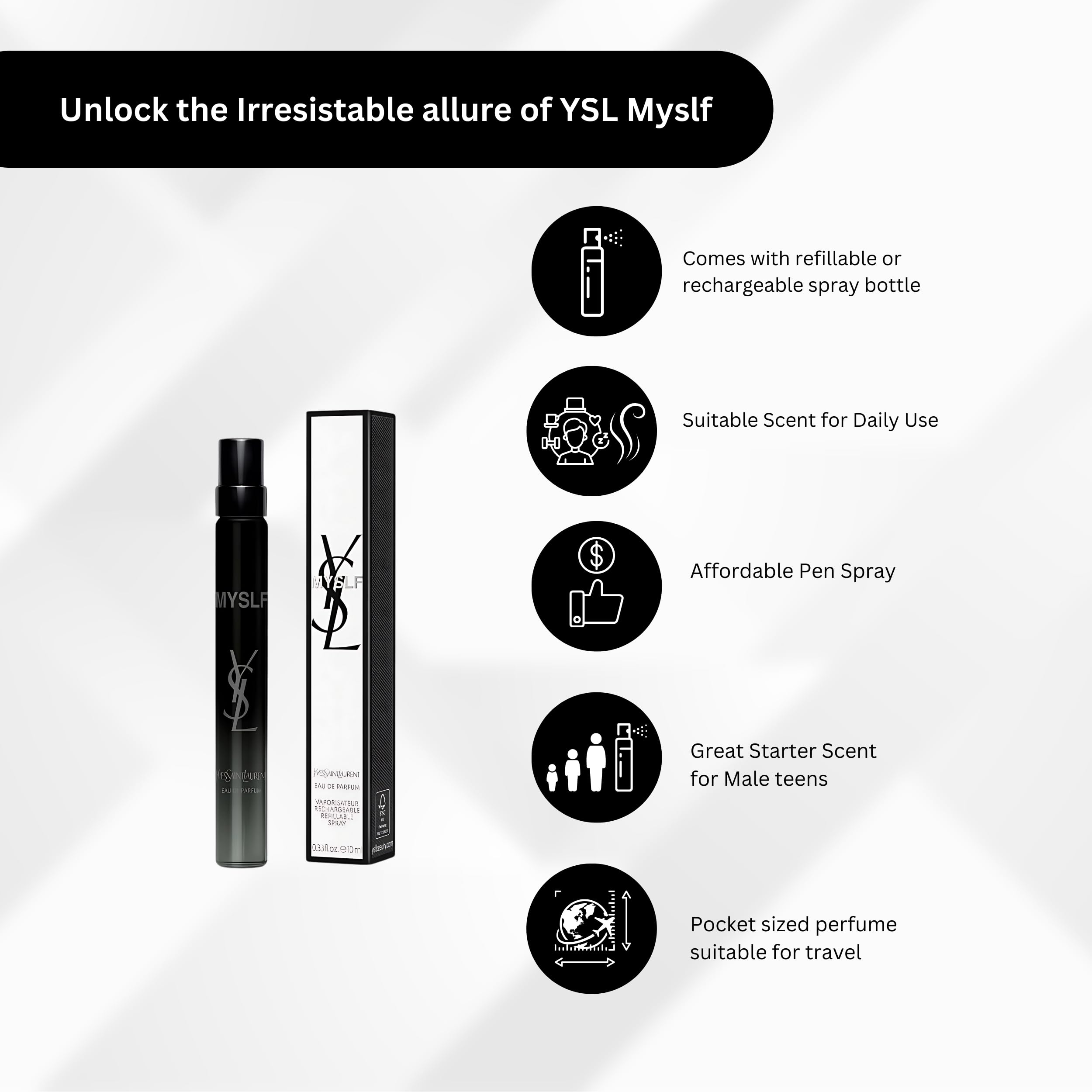 YVES SAINT LAURENT MYSLF Eau de Parfum Travel Spray - 0.33 oz / 10 ml Luxury Perfume for Women, Long Lasting Fragrance | Perfect for Travel, Gifts & Everyday Elegance