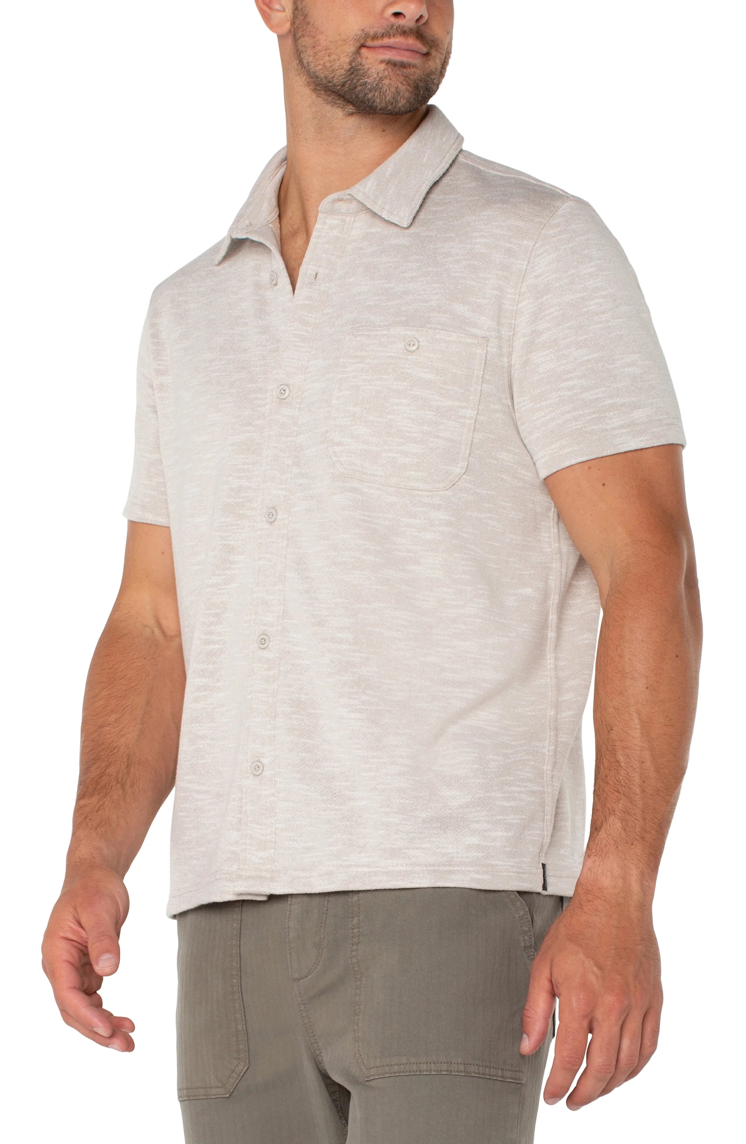 Oatmeal Button Up Short Sleeve Shirt for Men - Casual Summer Shirt for Beach, Office & Outdoor Activities