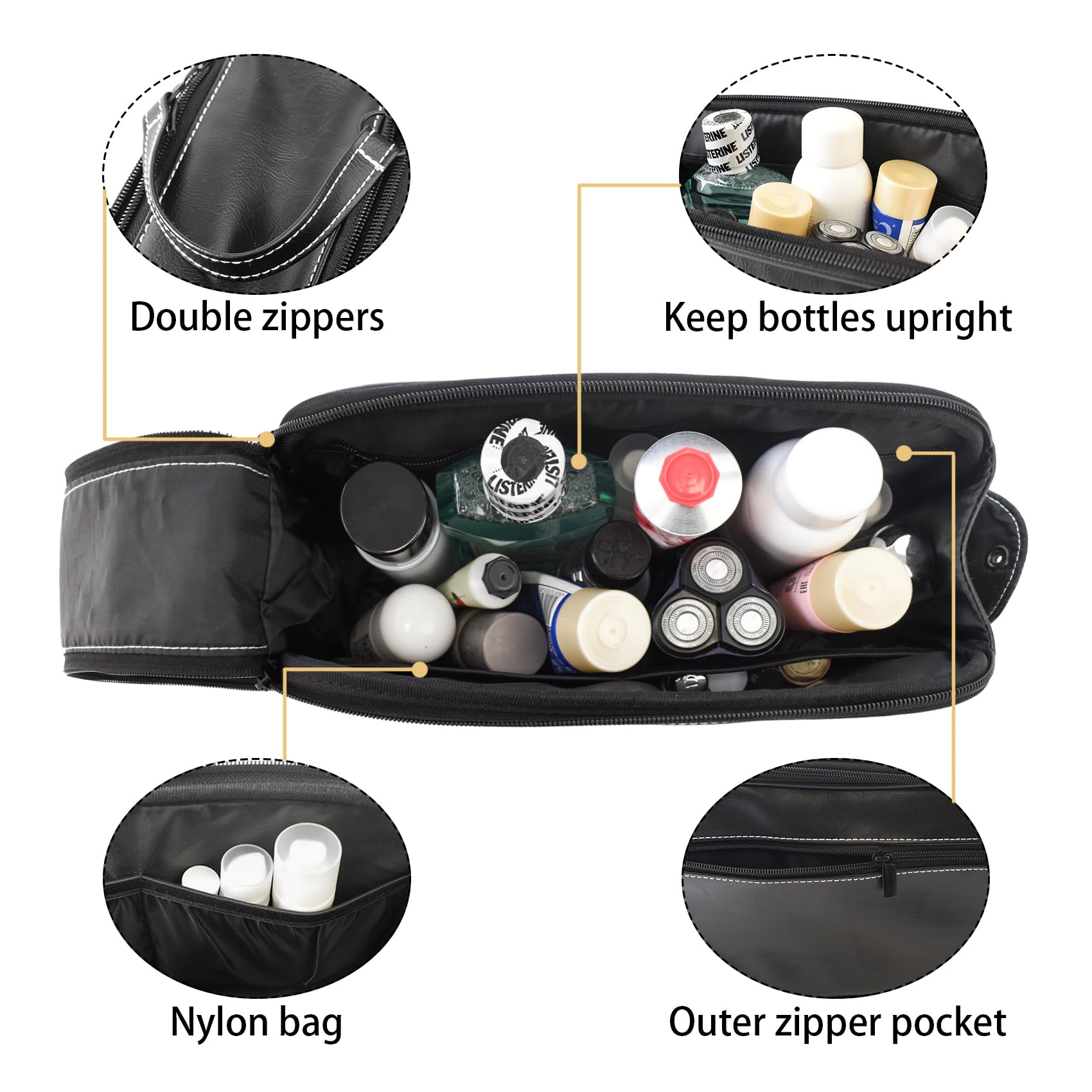 Premium Leather Men's Shaving & Toiletry Bag - Waterproof Travel Cosmetic Organizer for Bathroom Essentials | Ideal for Business Trips, Gym, Camping & Vacation Packing