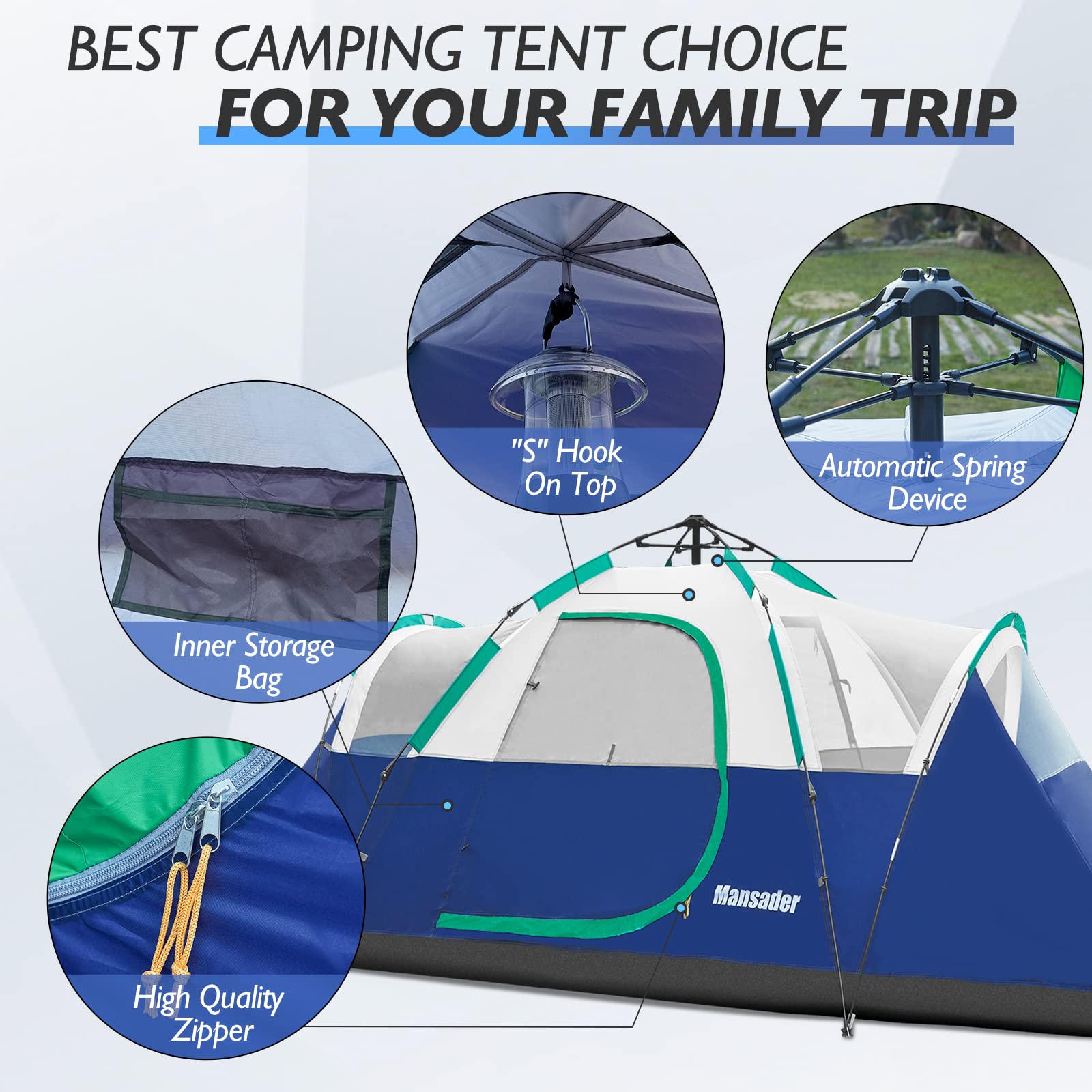 6 Person Family Camping Tent - Waterproof Windproof Outdoor Tent with Top Rainfly - Easy Setup Pop Up Tent for Camping, Hiking & Travel - Perfect for Family Adventures, Backpacking Trips & Outdoor Exploration