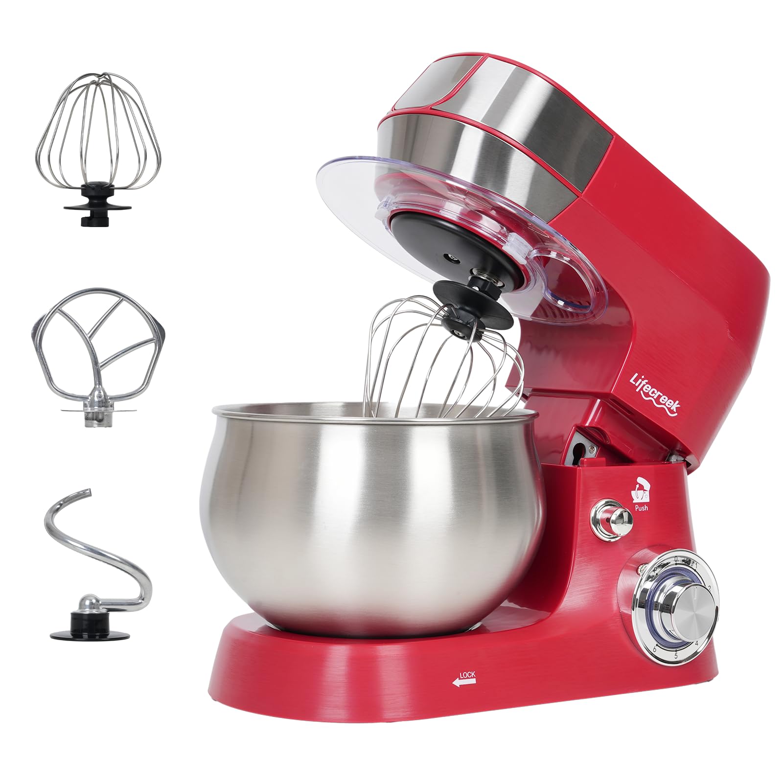 5.3Qt 660W Stand Mixer - 6-Speed Tilt-Head Electric Kitchen Mixer with Stainless Steel Bowl, Dough Hook, Whisk & Beater - Lightweight & Portable Baking Mixer (Red) - Perfect for Baking Cakes, Cookies, Bread & More at Home
