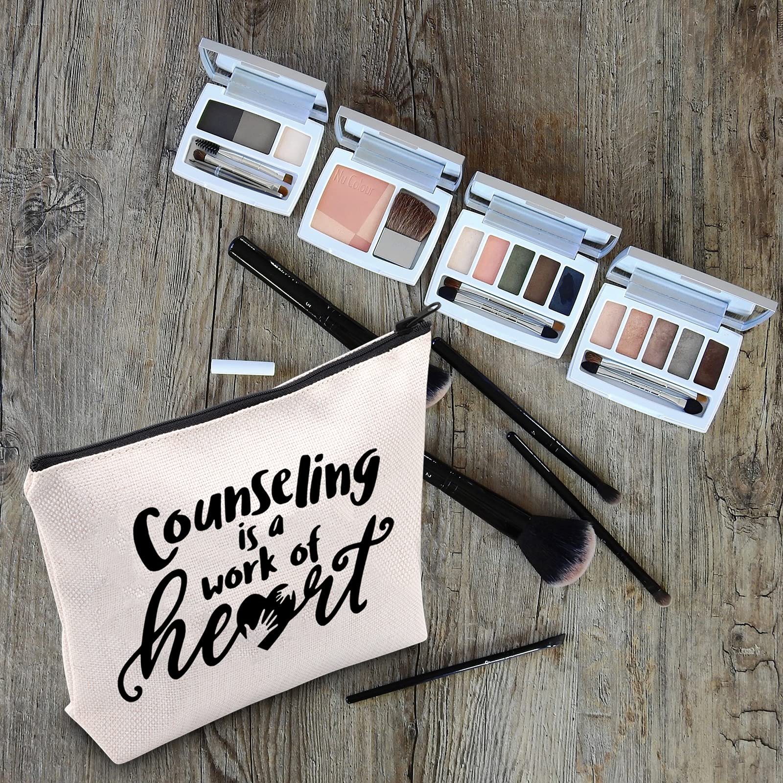 LEVLO Counselor Gifts - 'Counseling is a Work of Heart' Makeup Bag - Mental Health Therapist Gift for Teachers, Guidance Counselors & Psychologists - Perfect for Appreciation Gifts, Graduation Presents & Self-Care Essentials