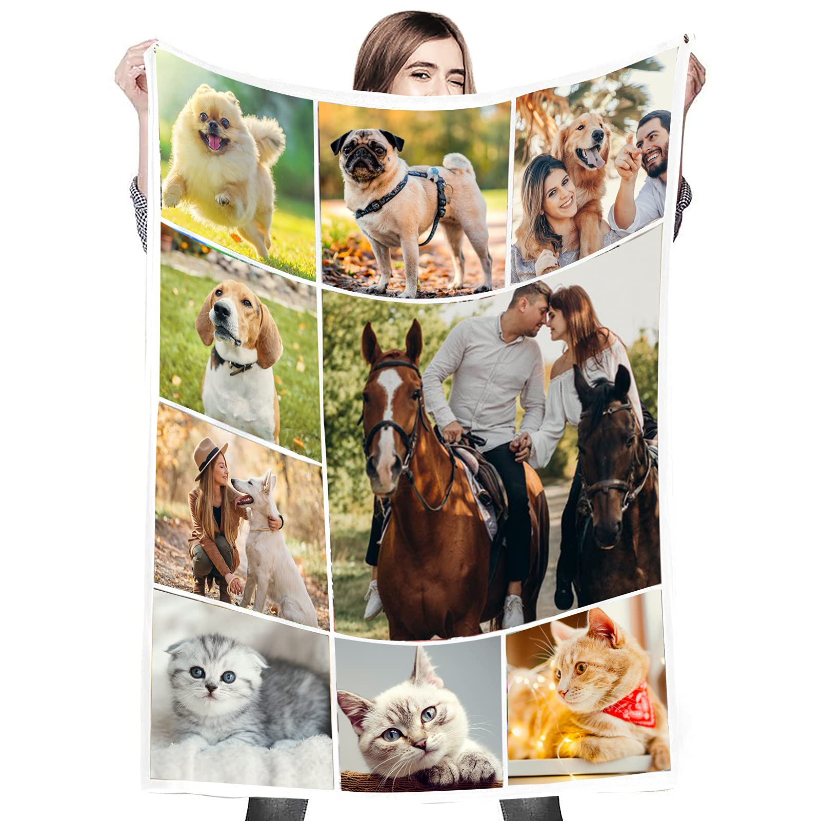 Custom Pet Blankets for Dogs & Cats - Personalized Photo Blanket with 9 Images (40
