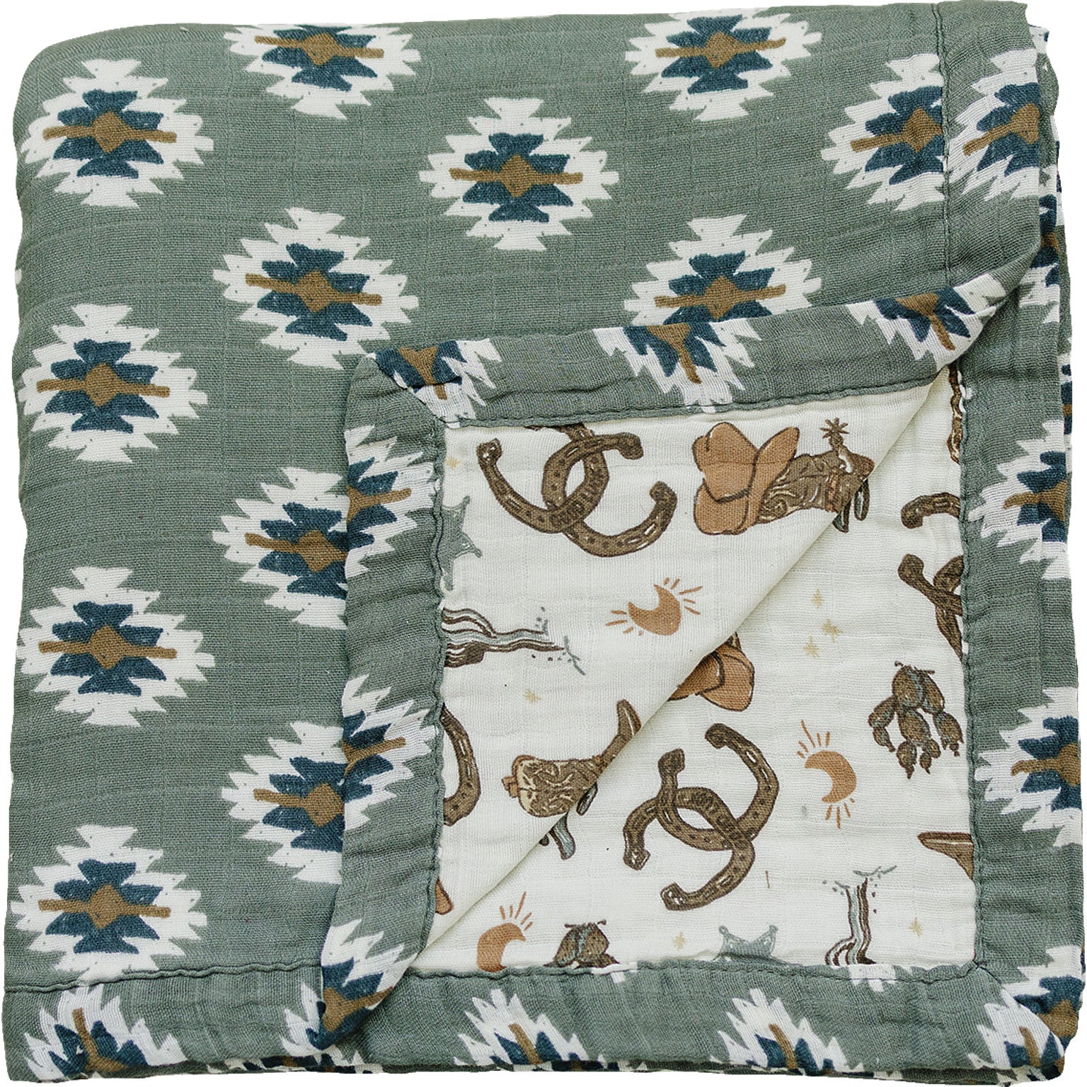 Southwest Aztec & Outlaw Cowboy Style Muslin Quilt - Lightweight Breathable Bedspread for Western Home Decor, Boho Chic Bedroom, or Southwestern Themed Nursery
