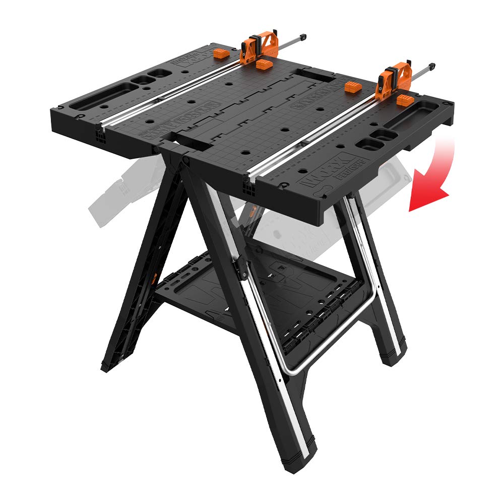 WORX WX051 Pegasus Folding Work Table & Sawhorse with SWANSON S0101 7-Inch Speed Square - Portable Jobsite Workbench for Woodworking, Construction & DIY Projects