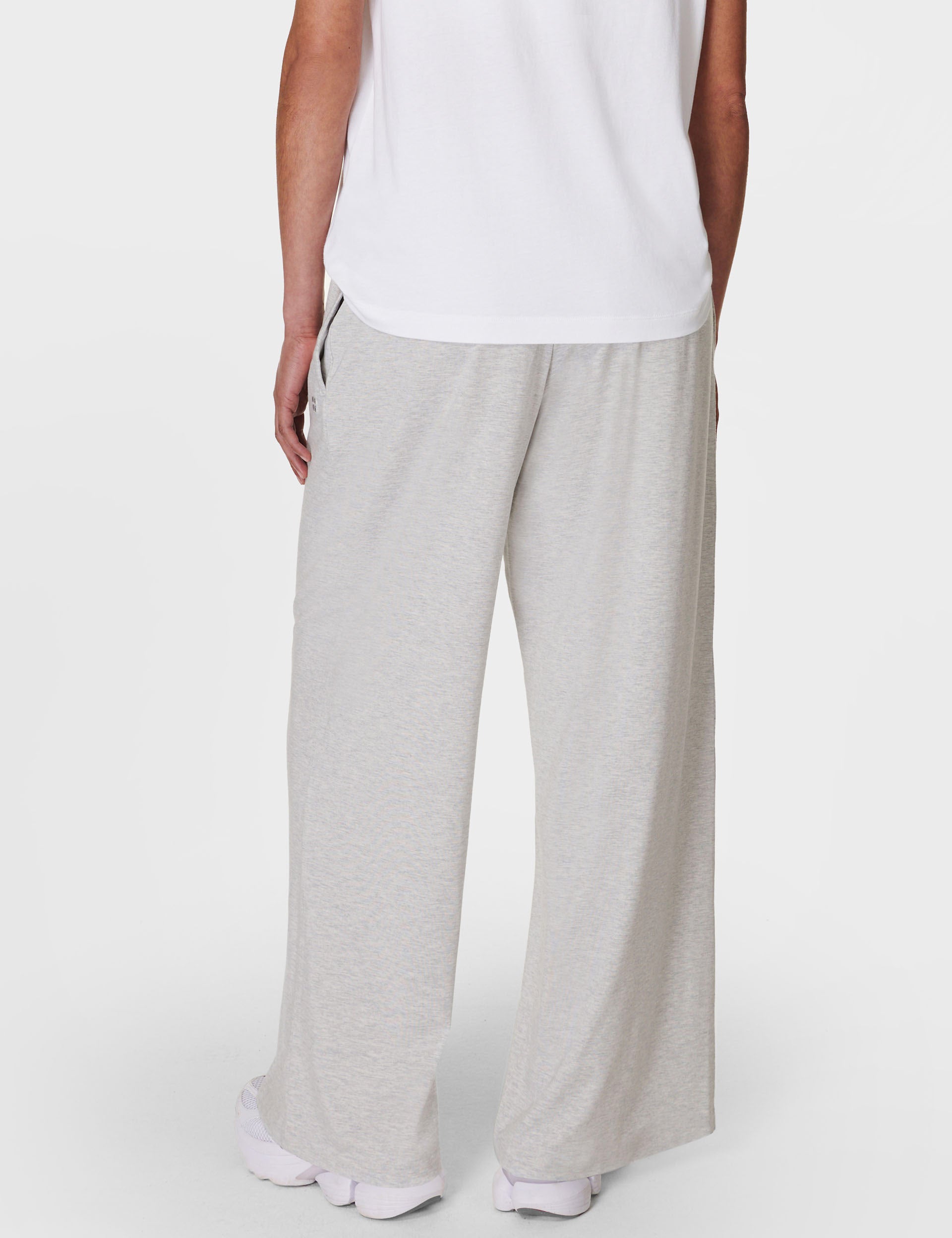 Modal Wide Leg Pants for Women - Light Grey Marl Soft Stretch Lounge Pants - Comfortable Casual Wear for Home, Office & Travel