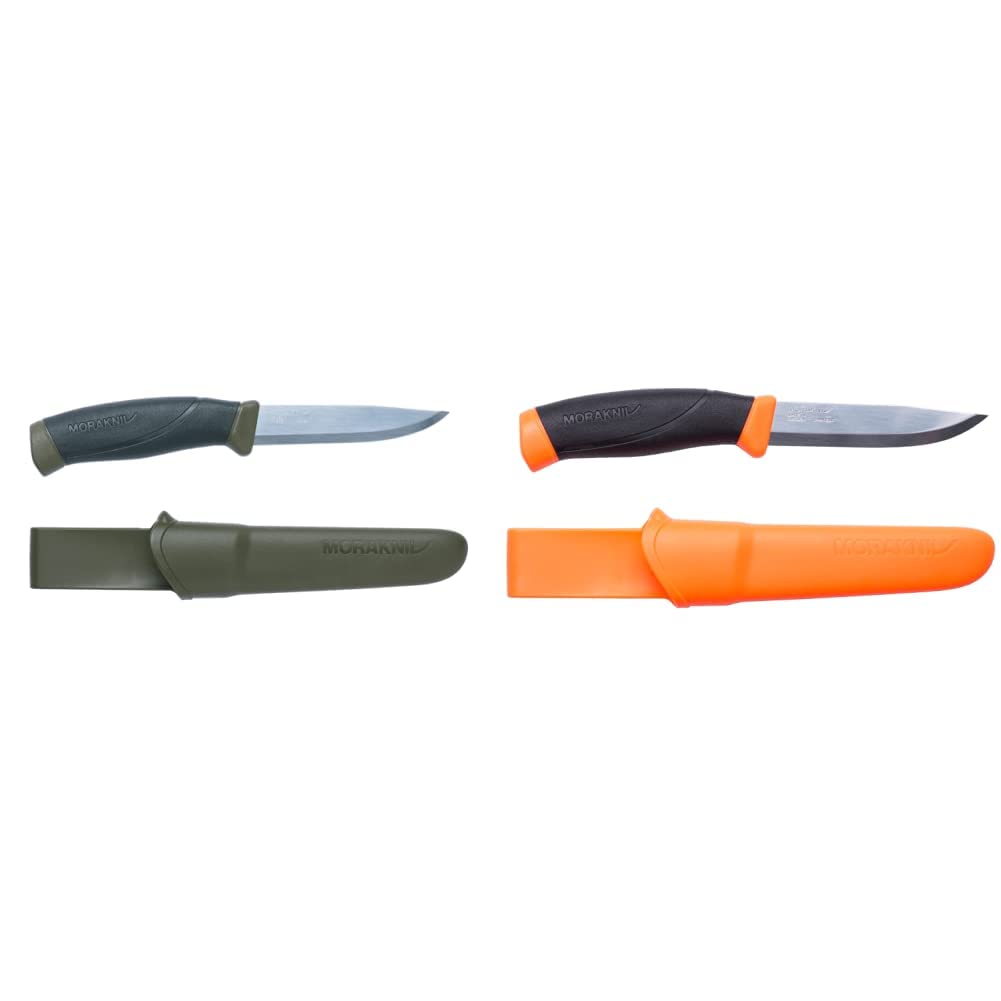 Morakniv Companion Carbon Steel Fixed-Blade Knife with Sheath - 4.1 Inch Military Green Survival Knife for Camping, Hunting & Outdoor Adventures