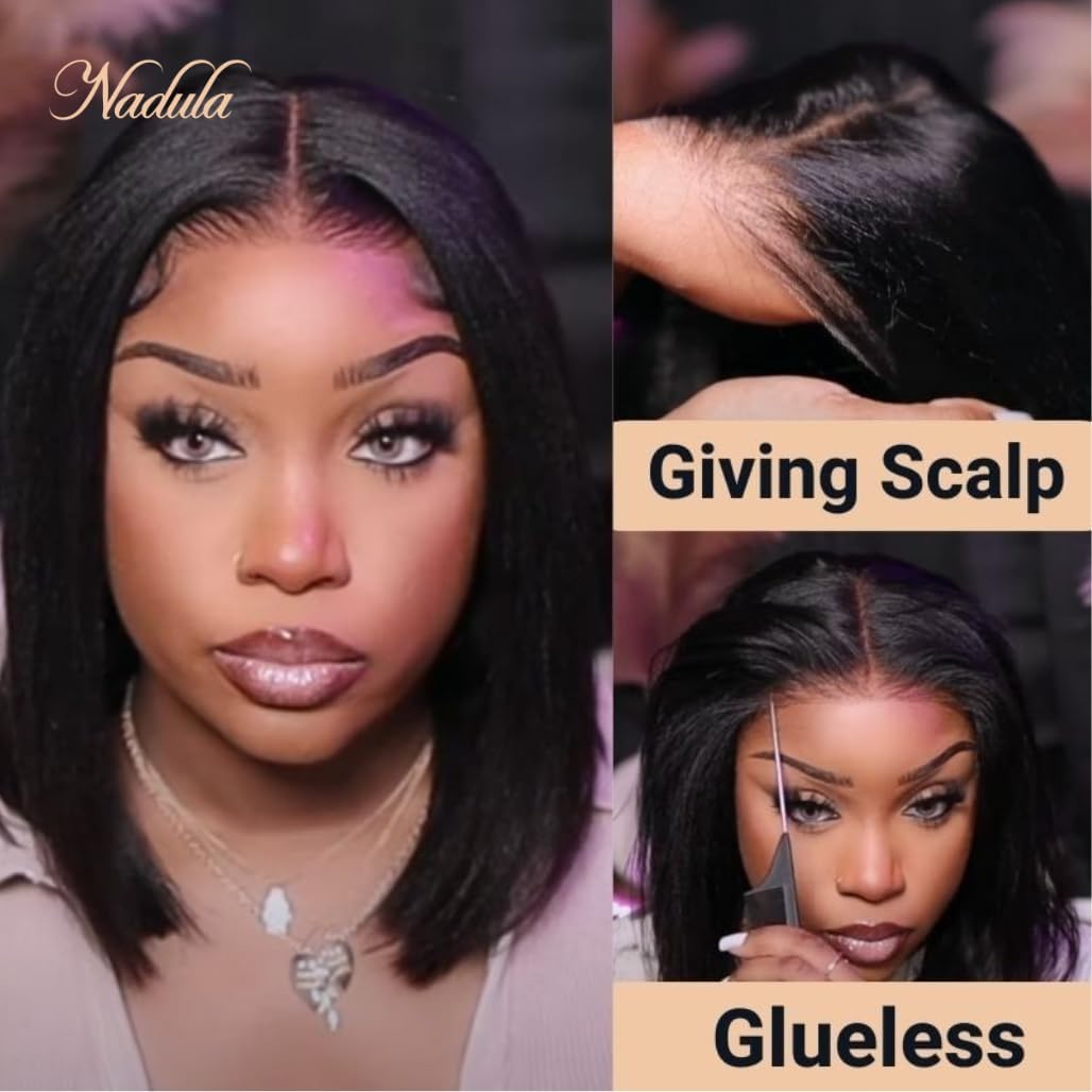 Nadula Pre Everything Glueless Yaki Straight Bob Wig 13x4 HD Lace Front Human Hair Wig - Bleached Knots, 150% Density, 10 Inch Short Bob with Ear Tape | Perfect for Daily Wear, Cosplay, and Protective Hairstyles