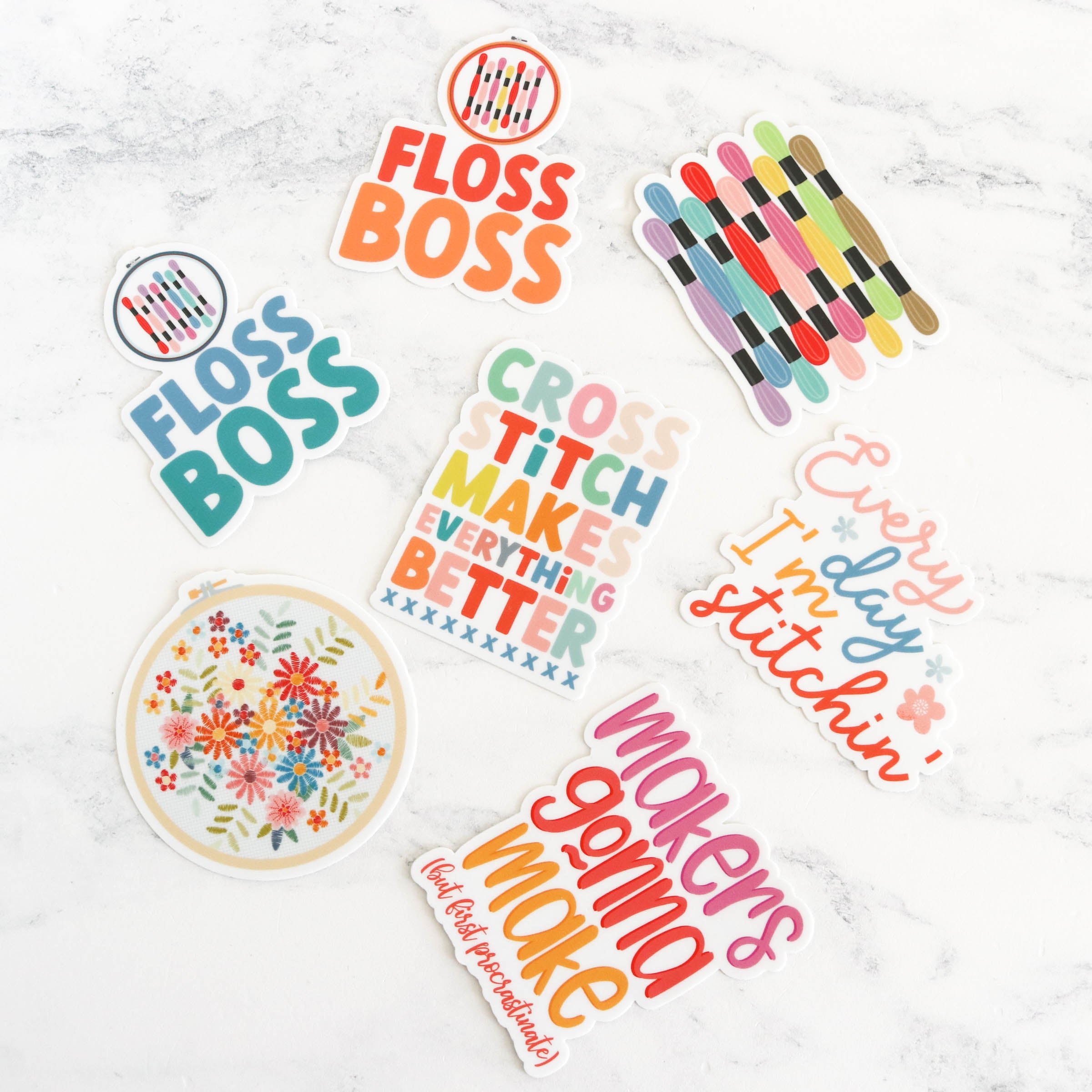Stitchy Stickers - Cute Embroidery-Inspired Decals for Scrapbooking, Journals & DIY Crafts | Perfect for Laptops, Water Bottles & Planner Decor