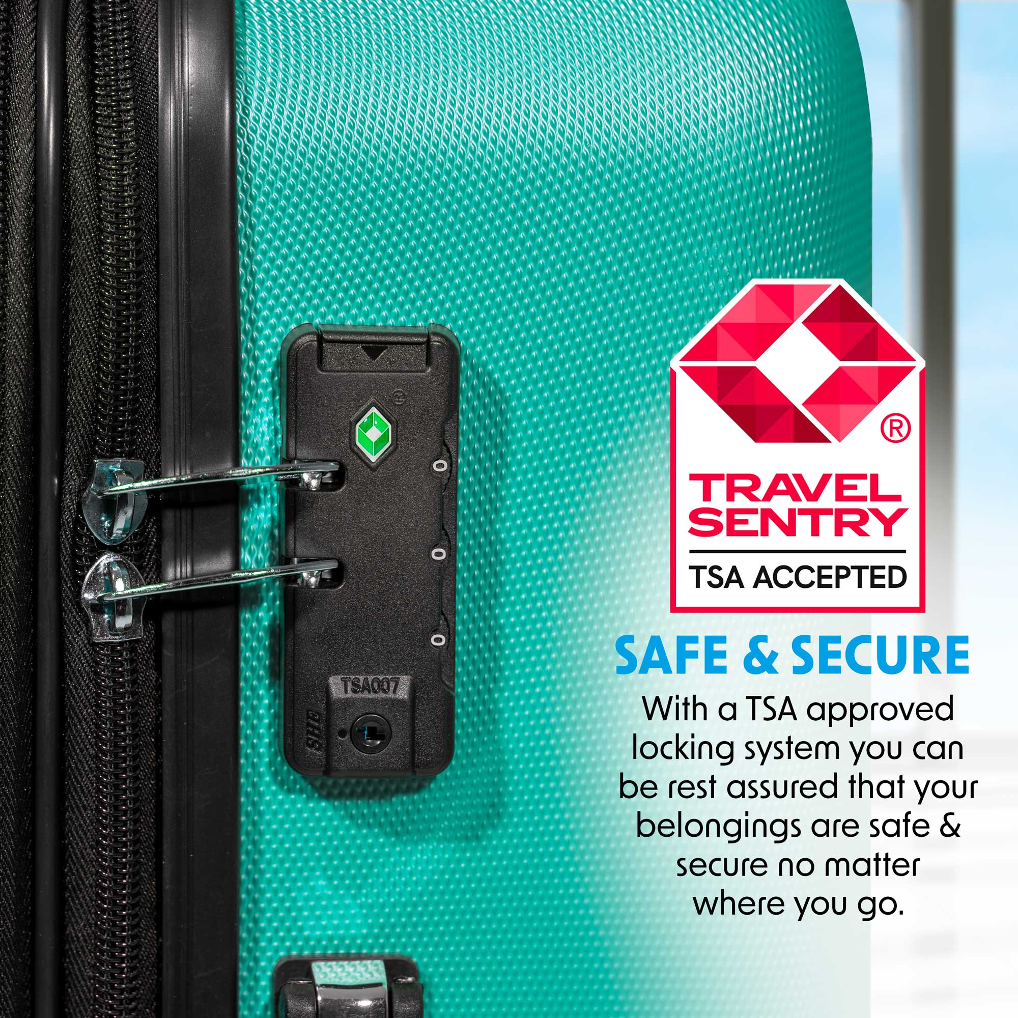 3-Piece Lightweight ABS Luggage Set with TSA Lock - Teal DL126 - Perfect for Travel, Business Trips & Vacations