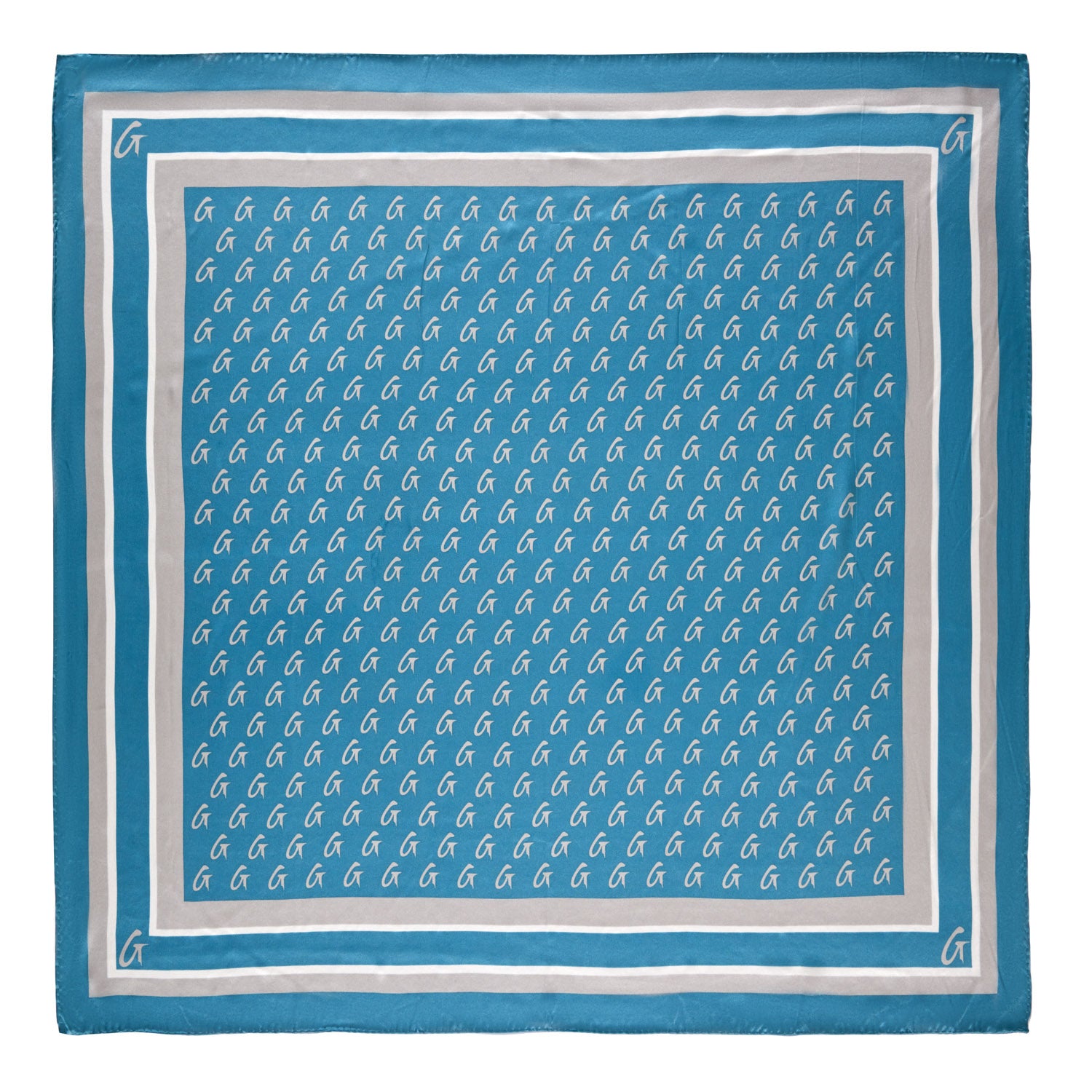 Luxury Large Monogram Silk Scarf - Blue & Silver Elegant Fashion Accessory for Women | Perfect for Office, Parties & Special Occasions