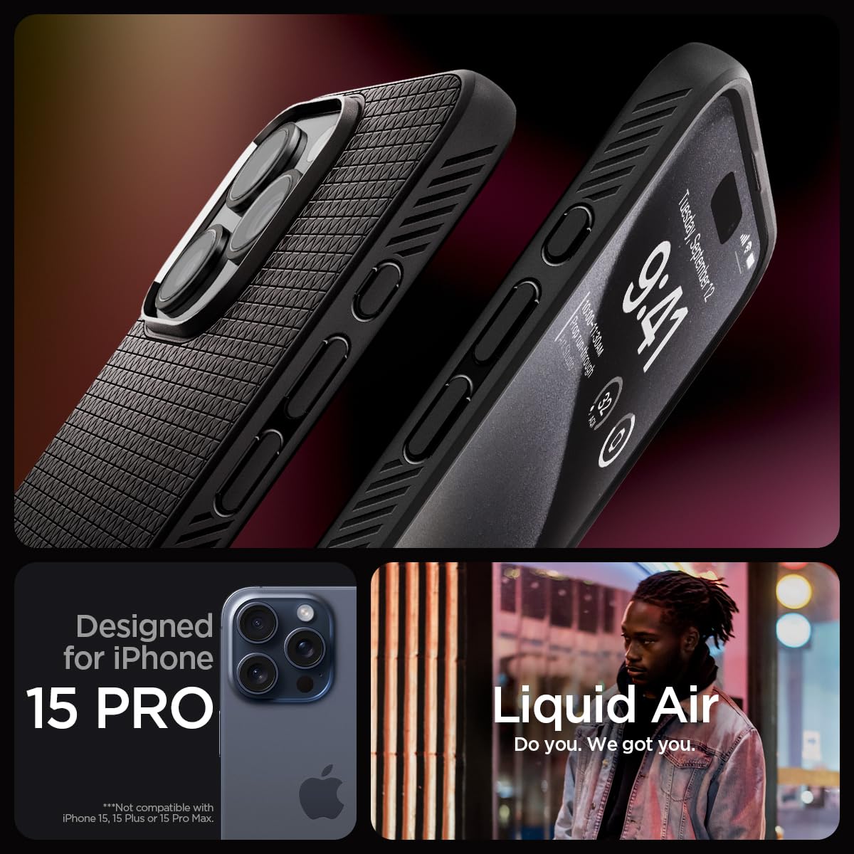 Spigen Liquid Air Case for iPhone 15 Pro - Slim Matte Black Protective Cover | Shockproof & Scratch Resistant | Perfect for Everyday Use, Travel & Outdoor Activities