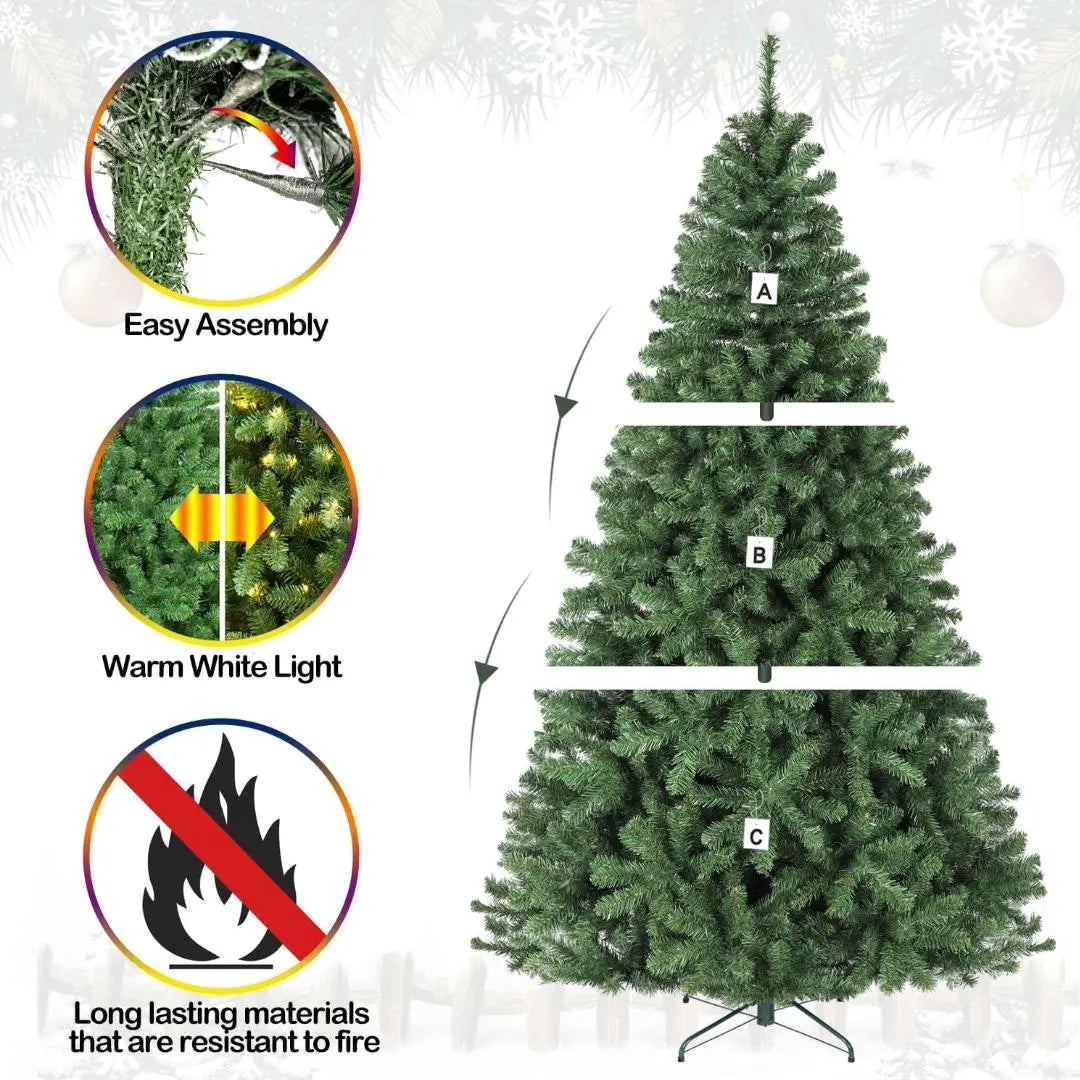4.5'/6' Pre-Lit Artificial Christmas Tree with Warm White LED Lights | PVC Branch Tips | Easy Assembly Hinged Branches & Metal Stand | Perfect for Living Room, Office, or Holiday Decorations