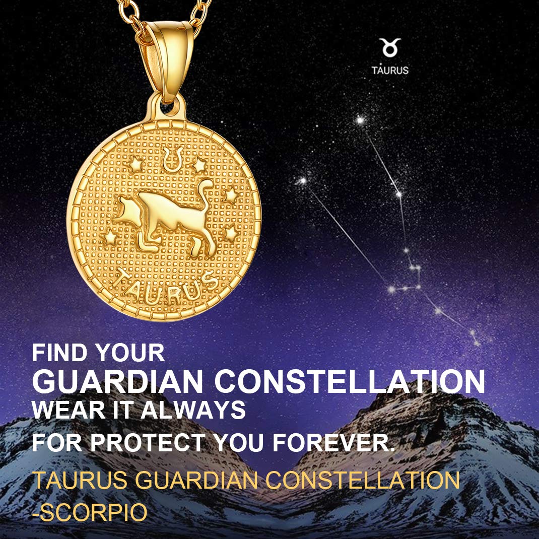 GOLDCHIC Zodiac Necklace for Women & Men - 14K Gold Plated Constellation Coin Pendant, Horoscope Astrology Jewelry Gift | Perfect for Birthday, Anniversary & Daily Wear Lucky Charm