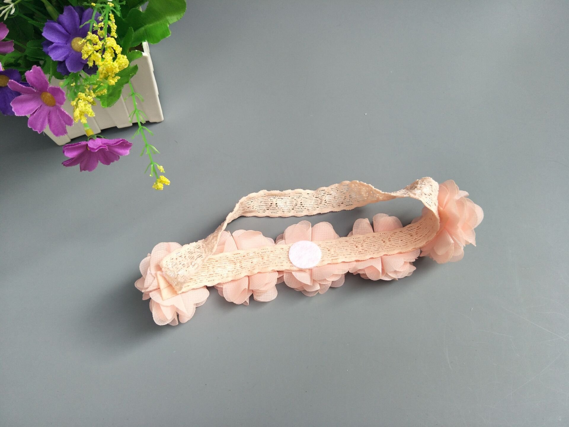 Baby Girls Elastic Chiffon Flower Headbands with Hand-Sewn Beads - Princess Hair Accessories for Birthday Parties, Photography & Special Occasions
