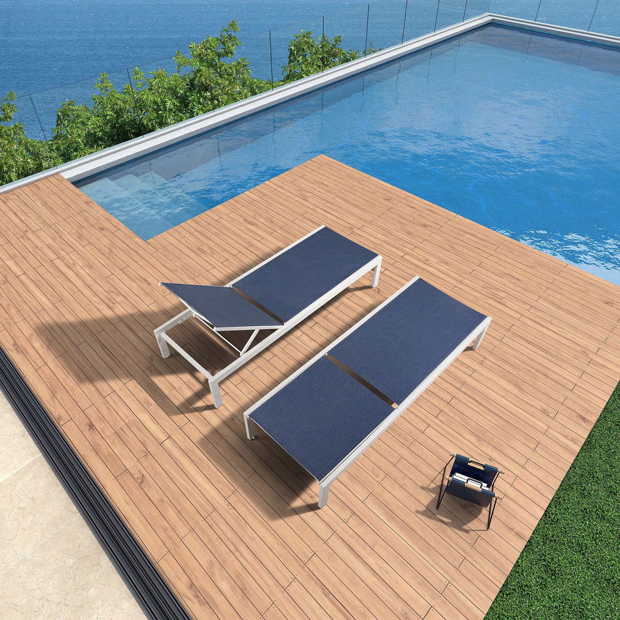 Ulax Outdoor Chaise Lounge Chair Set of 2 - Aluminum Patio Lounge with Wheels, Reclining Poolside & Beach Furniture for Balcony, Yard, Garden - Navy Blue (Perfect for Relaxing by the Pool, Beach Lounging & Outdoor Sunbathing)