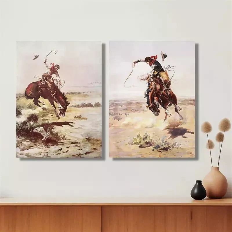2pcs Rustic Farmhouse & Western Cowboy Framed Wall Art - 50x75cm High Quality Canvas Print | 100% Australian Made | Ready to Hang | Perfect for Living Room, Bedroom & Western-Themed Decor