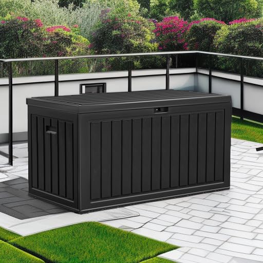 **YITAHOME 90 Gallon Large Deck Box - Double-Wall Resin Outdoor Storage Container for Patio Furniture, Cushions, Pool Floats & Garden Tools - Lockable, Waterproof, Durable (Black) - Perfect for Backyard, Deck & Poolside Storage**