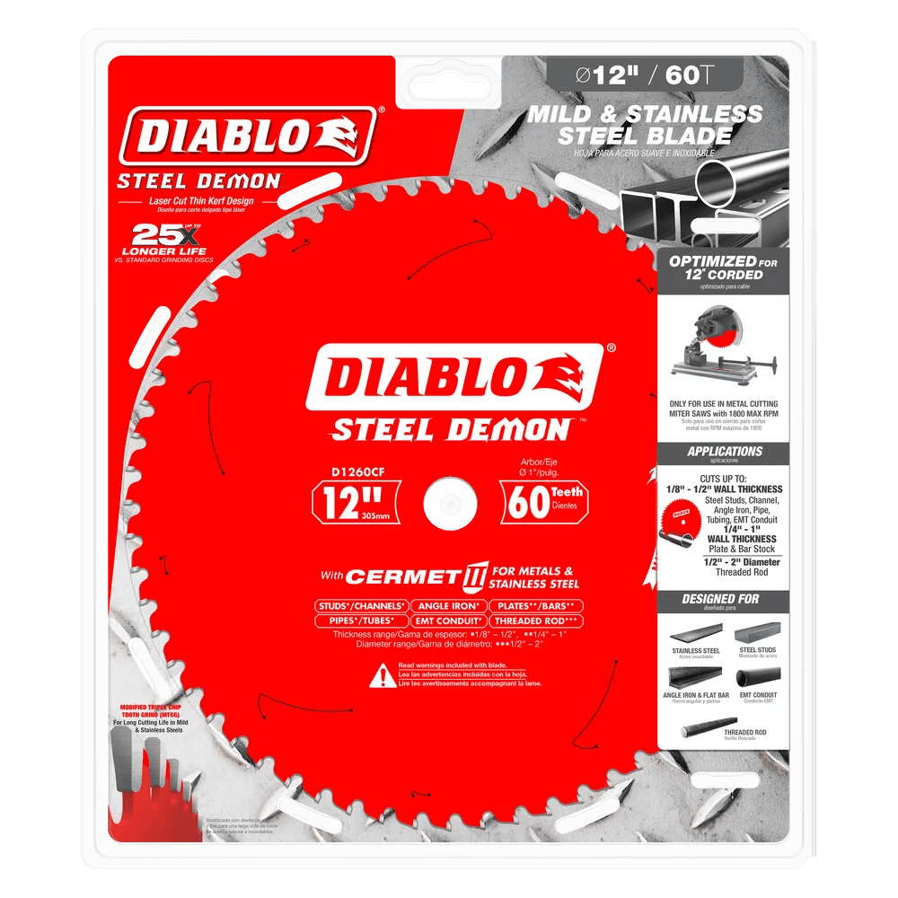 12-Inch 60-Tooth Cermet II Metal Cutting Saw Blade - Premium Stainless Steel & Metal Cutting - Pack of 4 Blades - Ideal for Metal Fabrication, HVAC, and DIY Projects