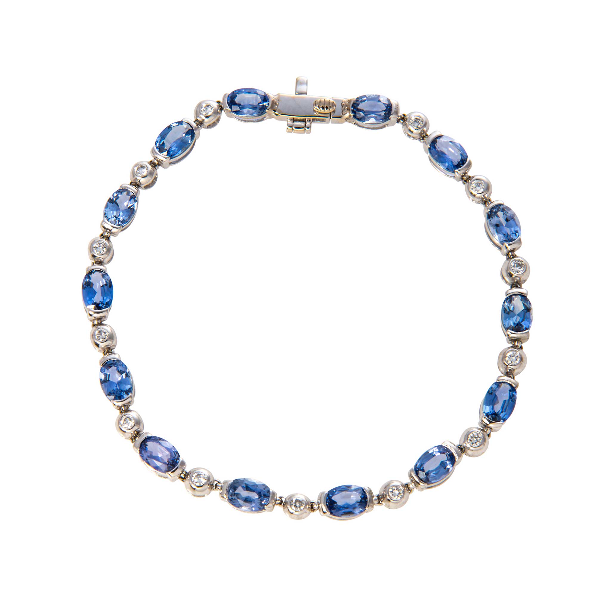 Vintage 6.16ctw Oval Sapphire & 0.39ctw Diamond 18K Gold Bracelet for Women | Elegant Jewelry Gift for Anniversary, Wedding & Special Occasions