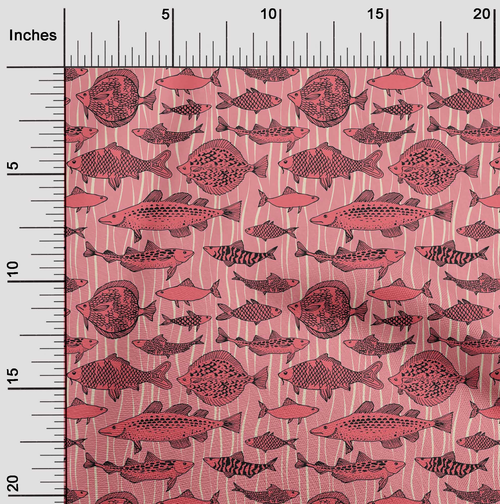 oneOone Georgette Viscose Fabric - Medium Pink Ocean Fish Print Dress Material - 42 Inch Wide by The Yard | Perfect for Summer Dresses, Blouses & DIY Fashion Projects