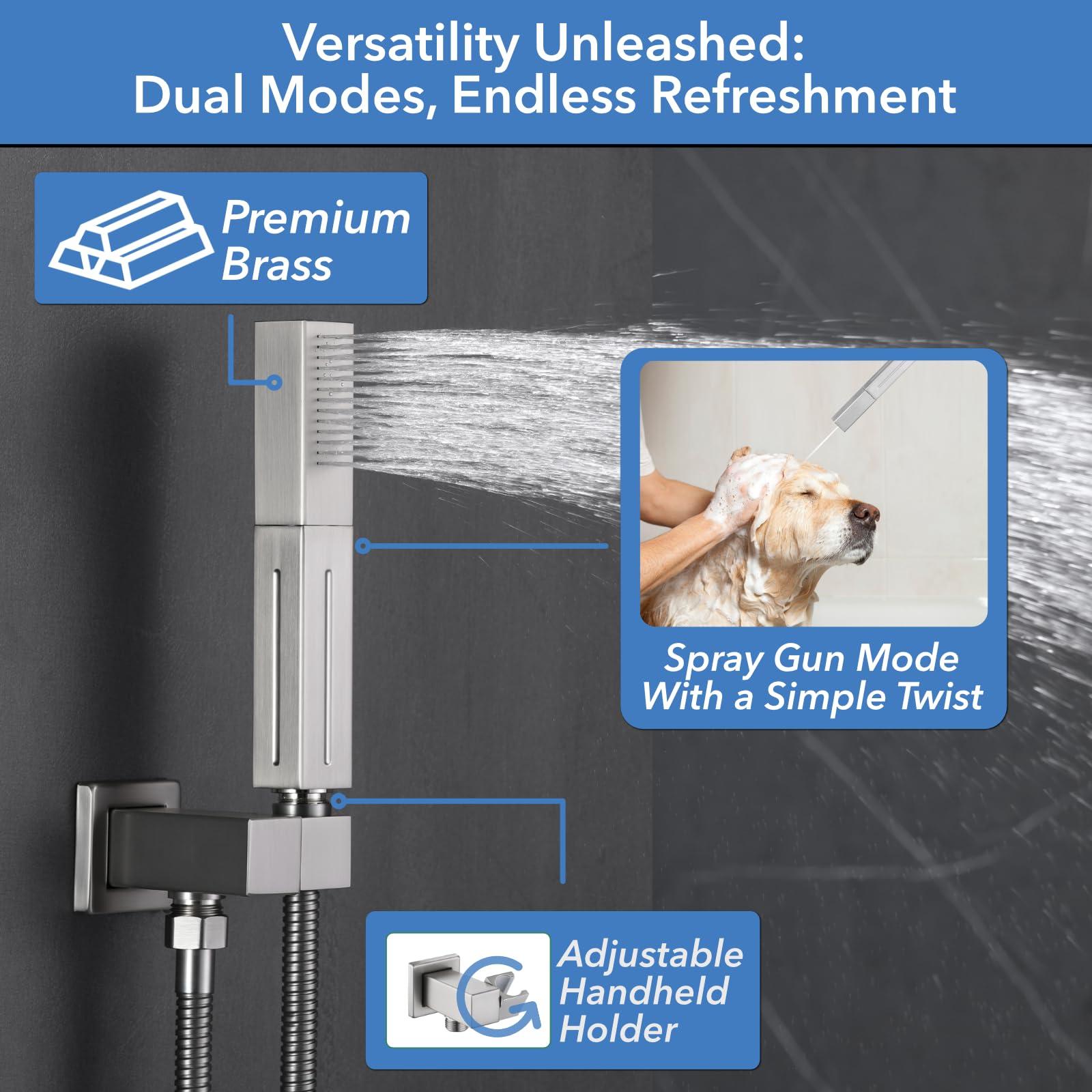 VANFOXLE Brushed Nickel Shower Faucet Set with Tub Spout & Push Button Diverter - 2 in 1 Handheld Shower Head & 10 Inch Rainfall Shower - Includes Rough-in Valve Body and Trim - Perfect for Bathroom Renovation & Modern Home Upgrade
