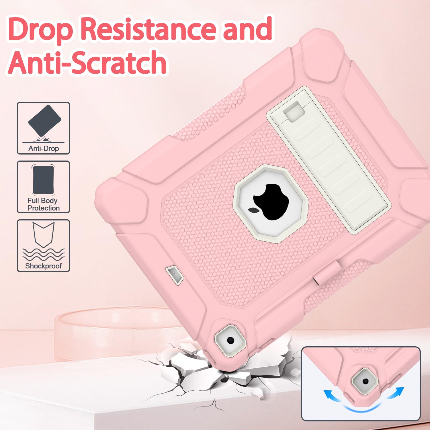 Shockproof Protective Case for iPad 6th/5th Generation (9.7 inch, 2018/2017) & iPad Air 2 - Built-in Stand & Apple Pencil Holder - Pink | Perfect for Work, School & Travel Protection