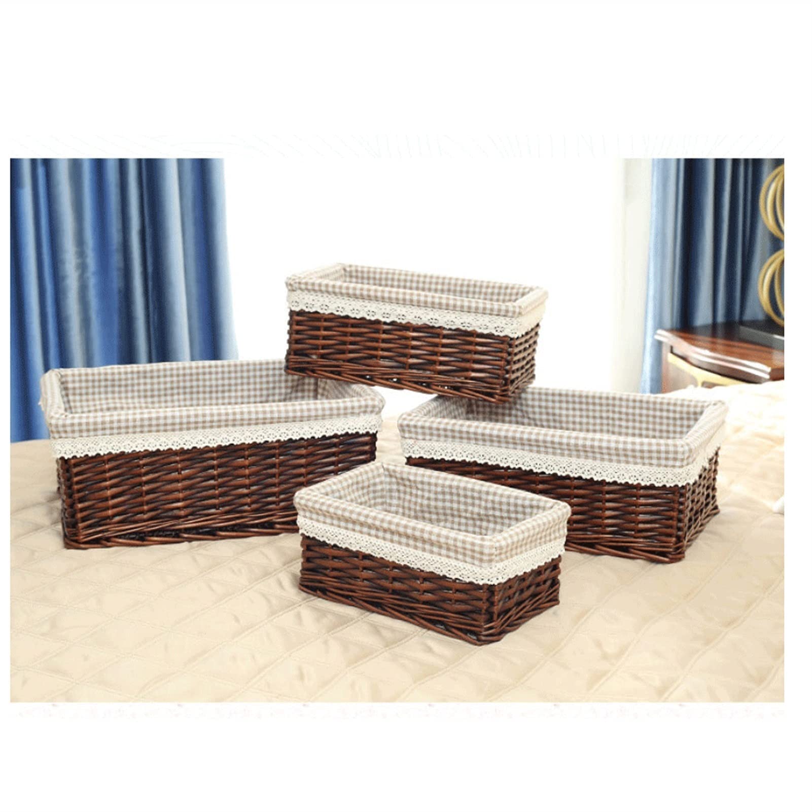 4-Piece Wicker Basket Set - Storage Basket for Bread, Fruit & Food Serving | Fabric Storage Bins & Laundry Baskets for Home Organization | Perfect for Kitchen, Pantry & Bathroom Storage