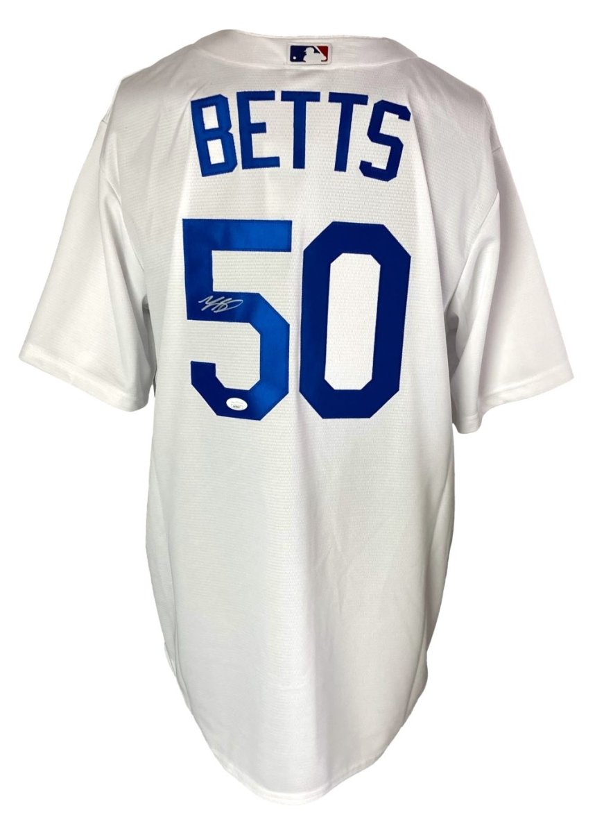 Authentic Mookie Betts Signed Los Angeles Dodgers Nike Replica Baseball Jersey with JSA COA - Perfect for Collectors, Fans, and Sports Memorabilia Displays